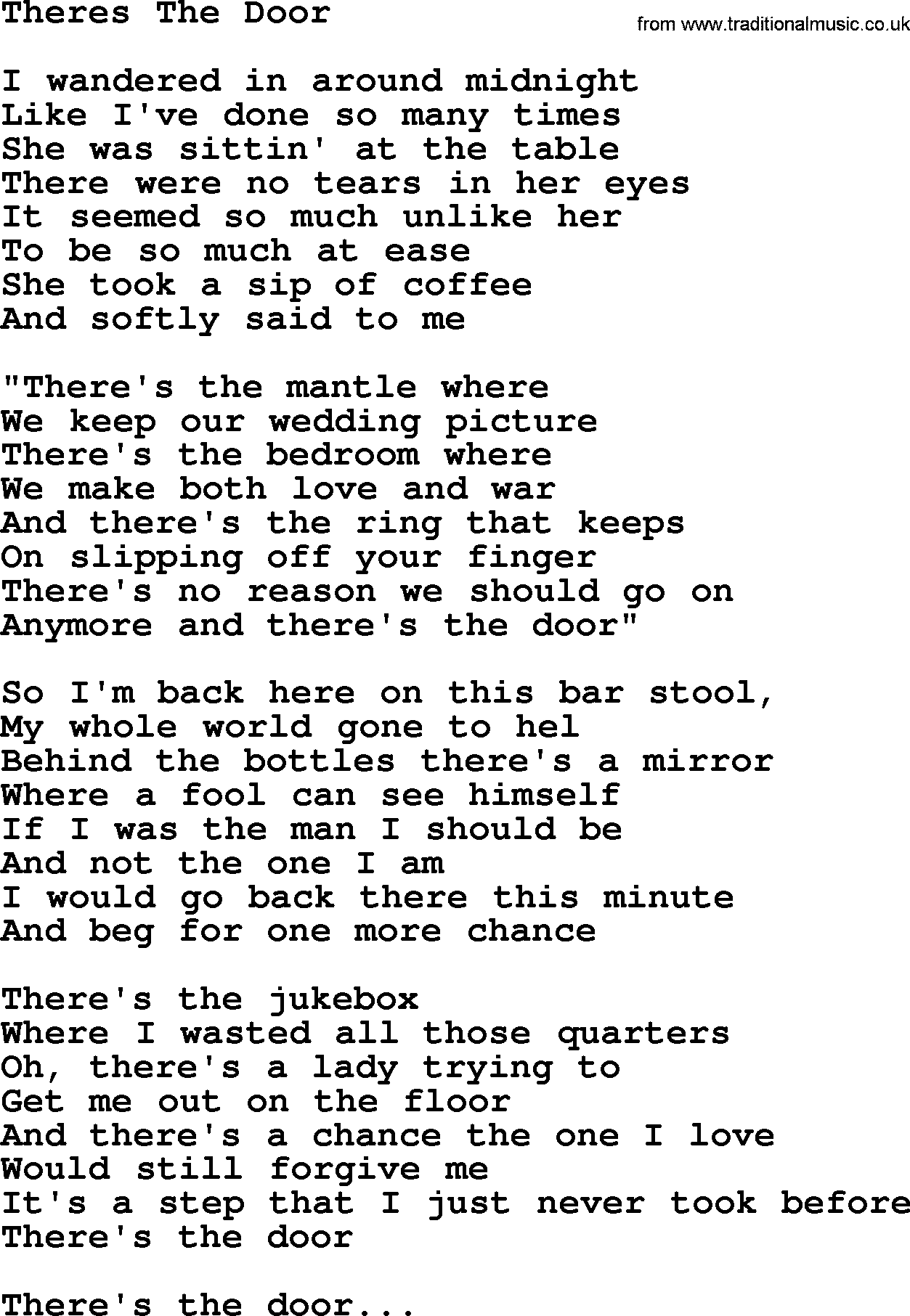 George Jones song: Theres The Door, lyrics