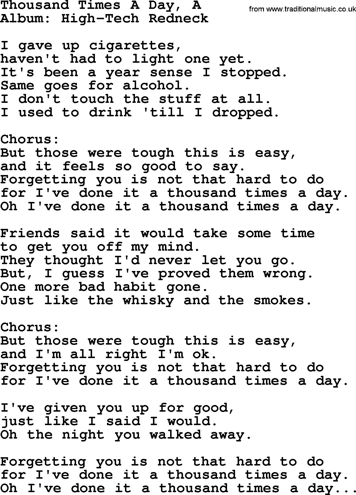 George Jones song: Thousand Times A Day, A, lyrics