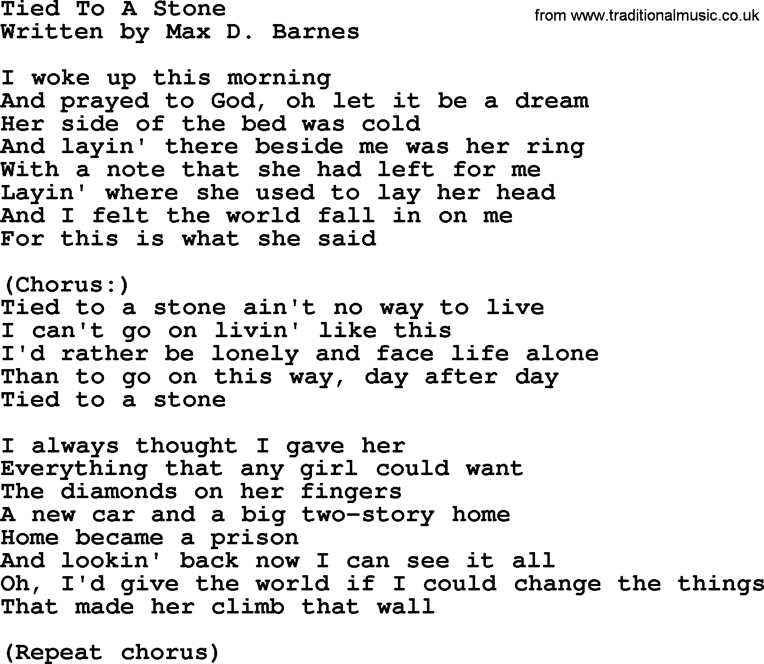 George Jones song: Tied To A Stone, lyrics