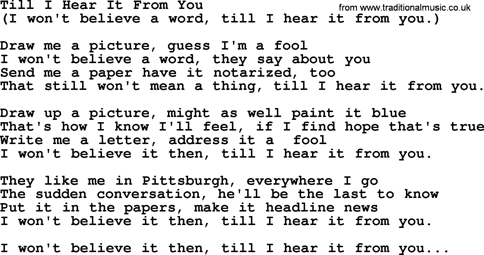 George Jones song: Till I Hear It From You, lyrics