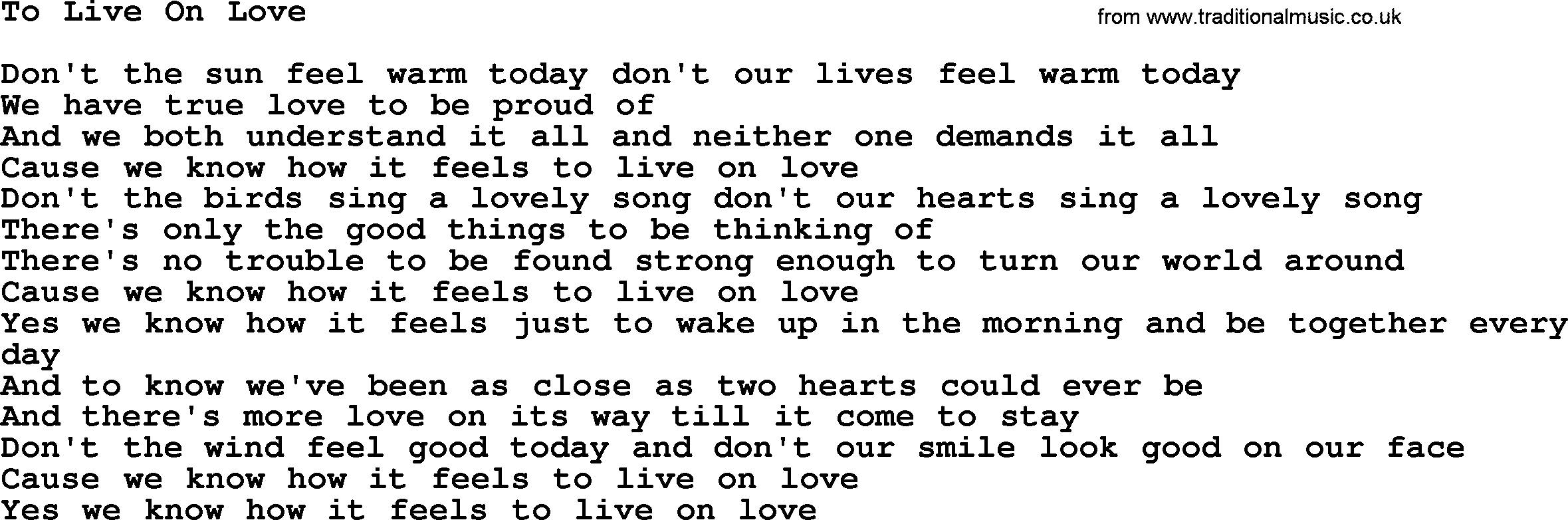 George Jones song: To Live On Love, lyrics