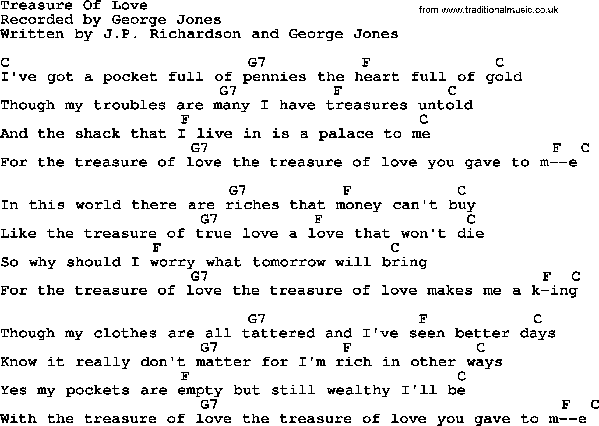 George Jones song: Treasure Of Love, lyrics and chords