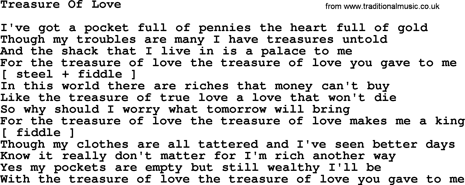 George Jones song: Treasure Of Love, lyrics