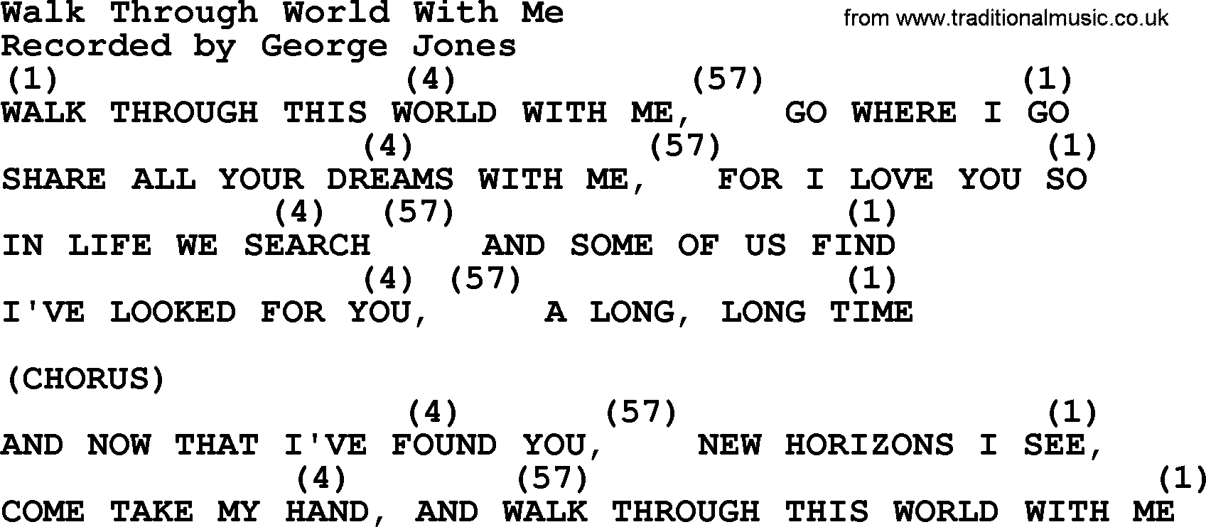 George Jones song: Walk Through World With Me, lyrics and chords