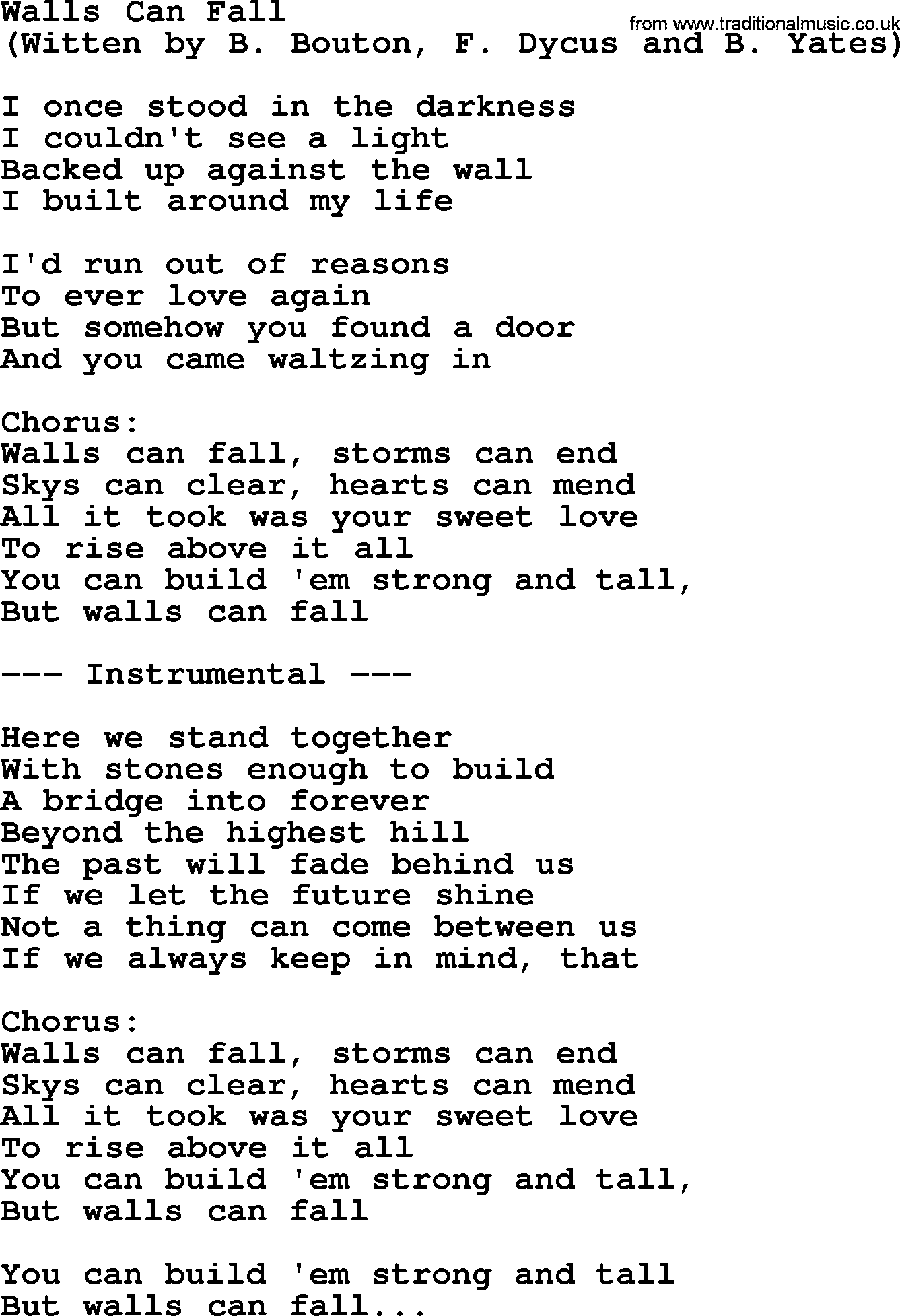 George Jones song: Walls Can Fall, lyrics
