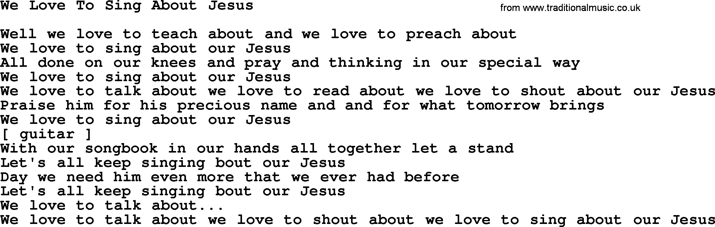 George Jones song: We Love To Sing About Jesus, lyrics