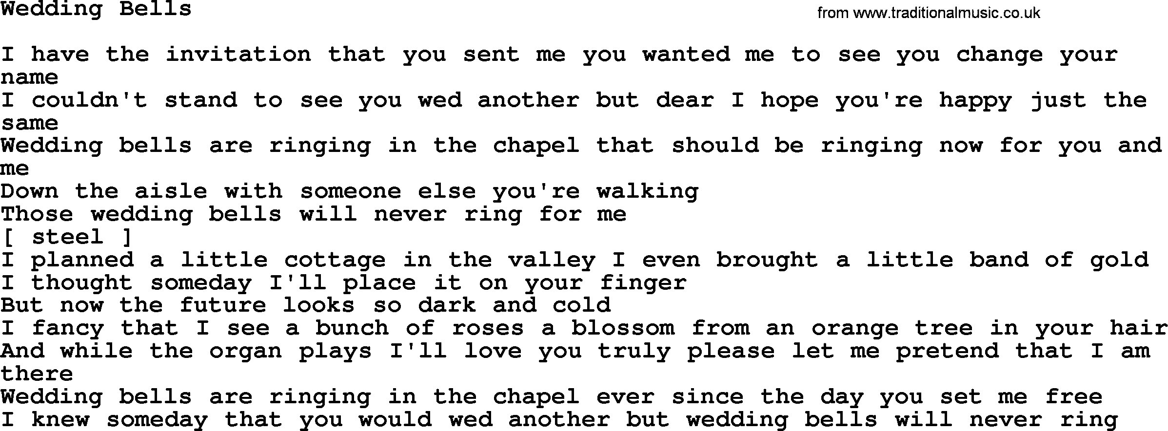 George Jones song: Wedding Bells, lyrics