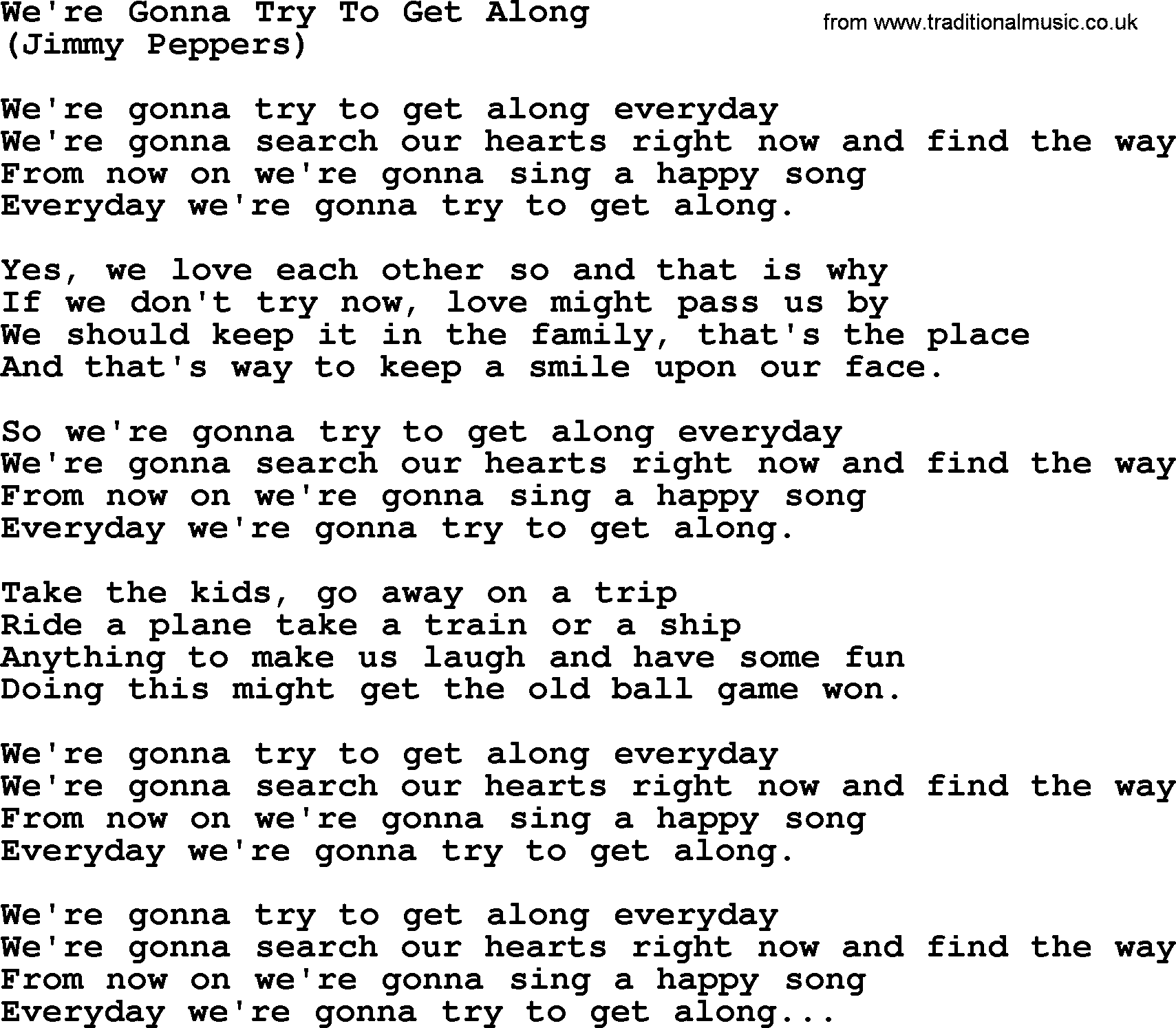 George Jones song: We're Gonna Try To Get Along, lyrics