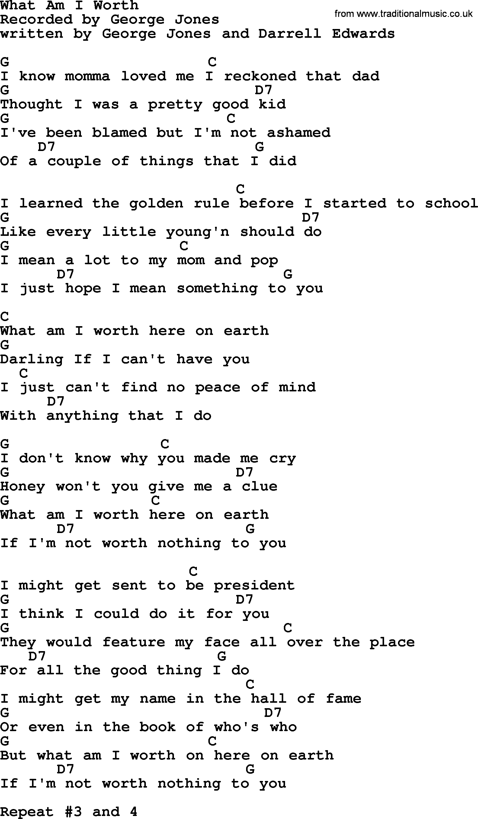 George Jones song: What Am I Worth, lyrics and chords