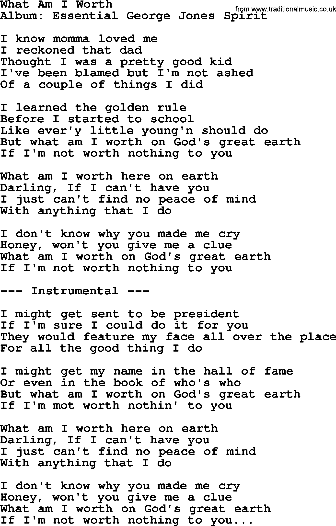 George Jones song: What Am I Worth, lyrics