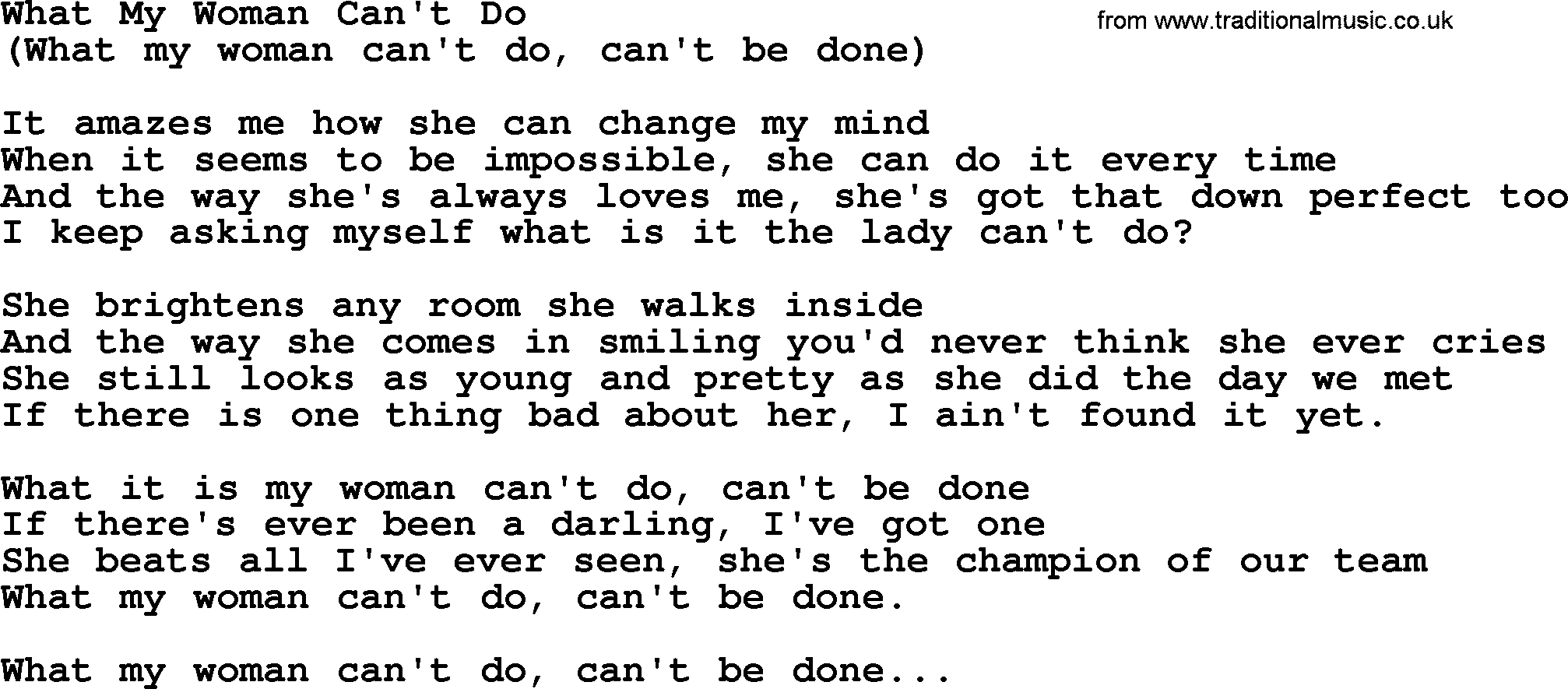 George Jones song: What My Woman Can't Do, lyrics