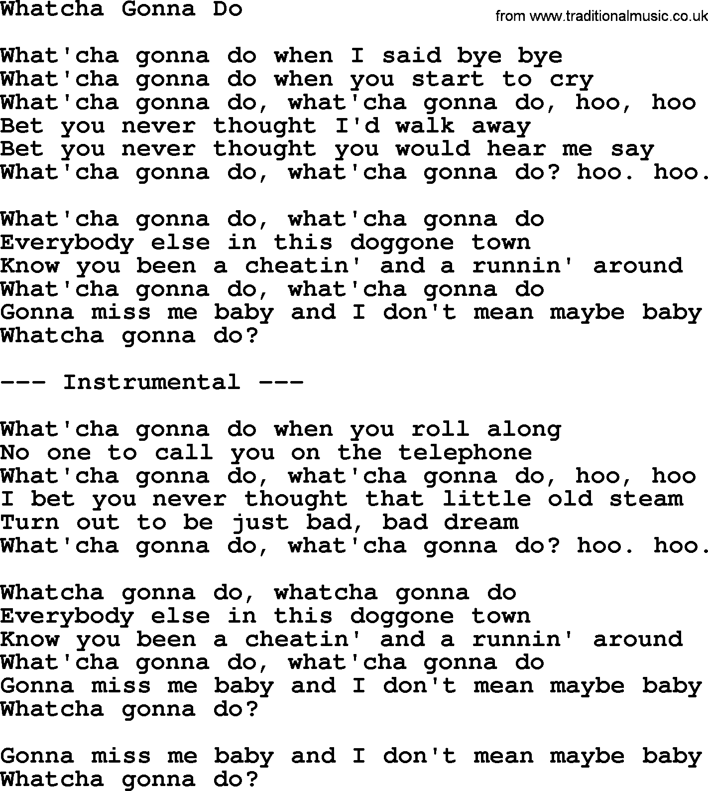 George Jones song: Whatcha Gonna Do, lyrics