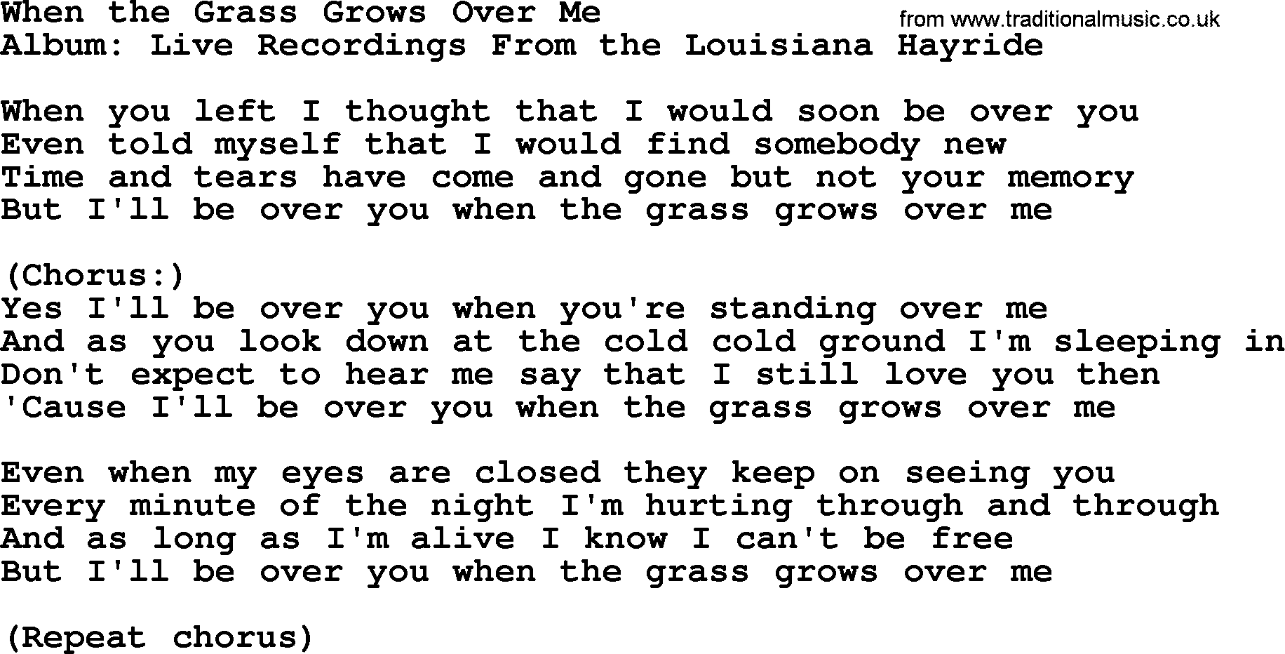 George Jones song: When The Grass Grows Over Me, lyrics