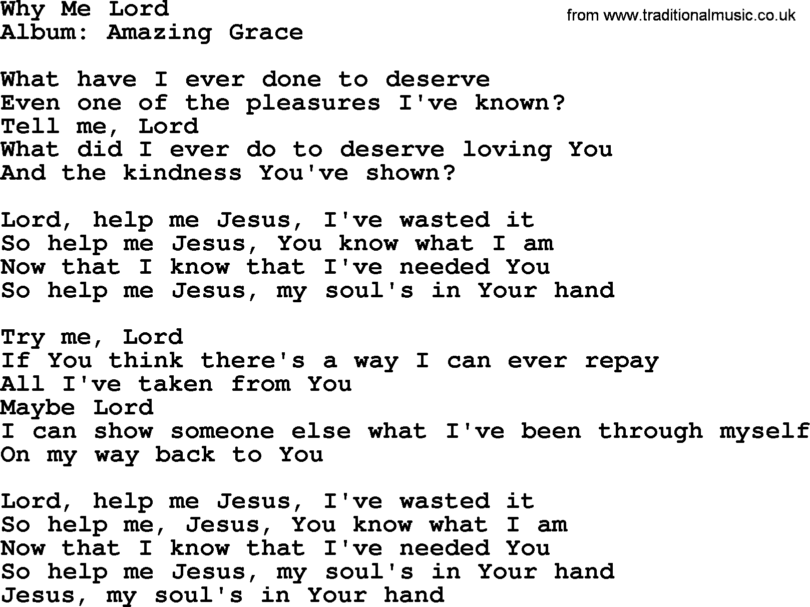 George Jones song: Why Me Lord, lyrics