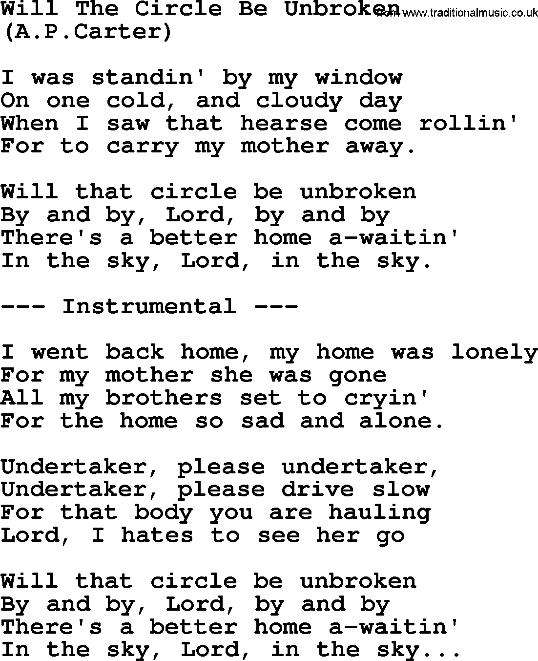 George Jones song: Will The Circle Be Unbroken, lyrics
