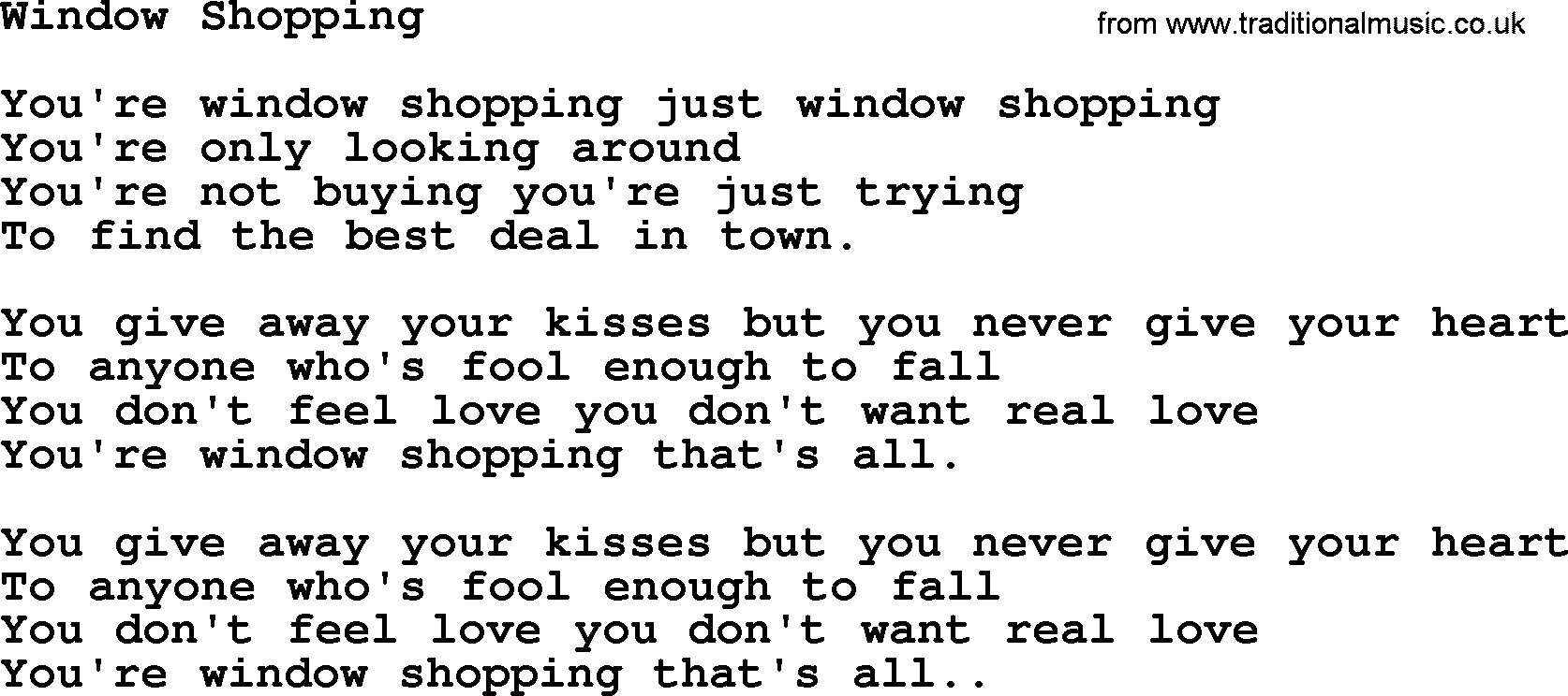 George Jones song: Window Shopping, lyrics