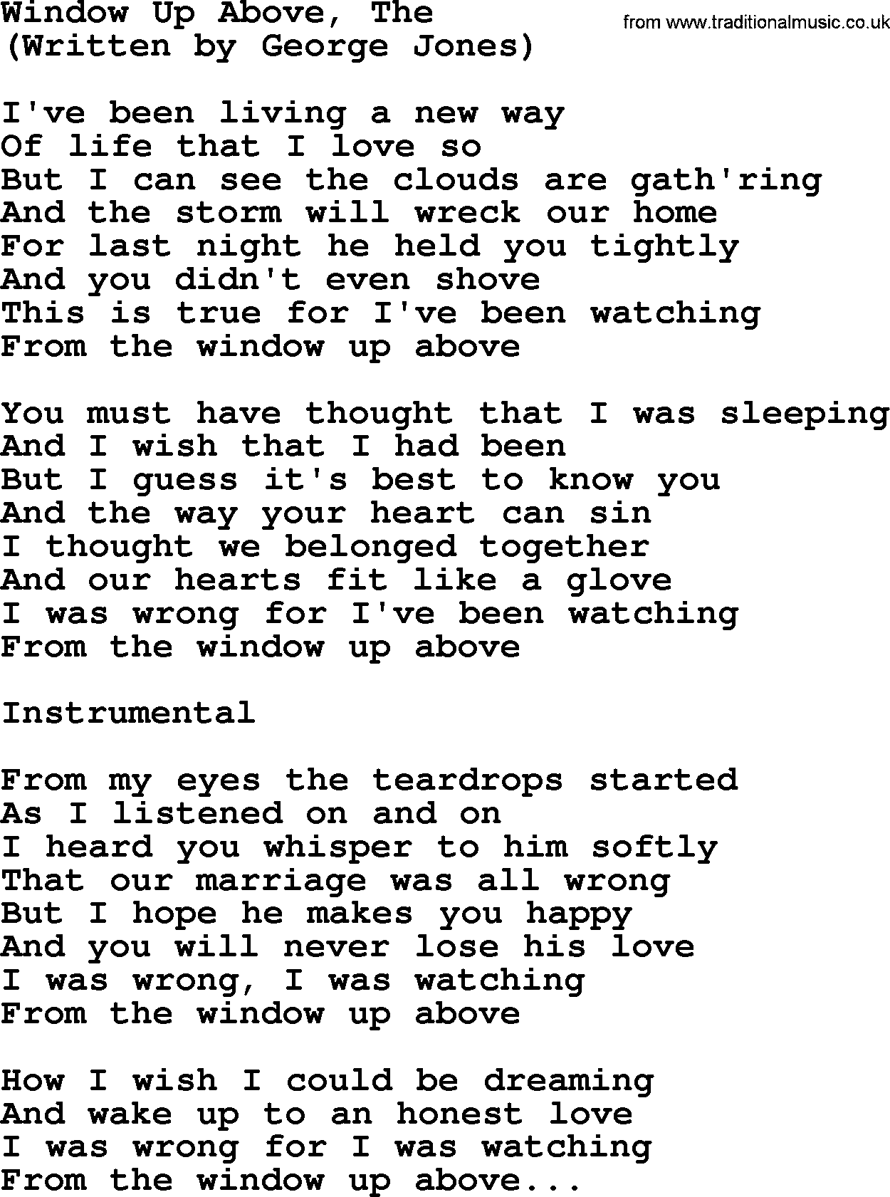 George Jones song: Window Up Above, The, lyrics