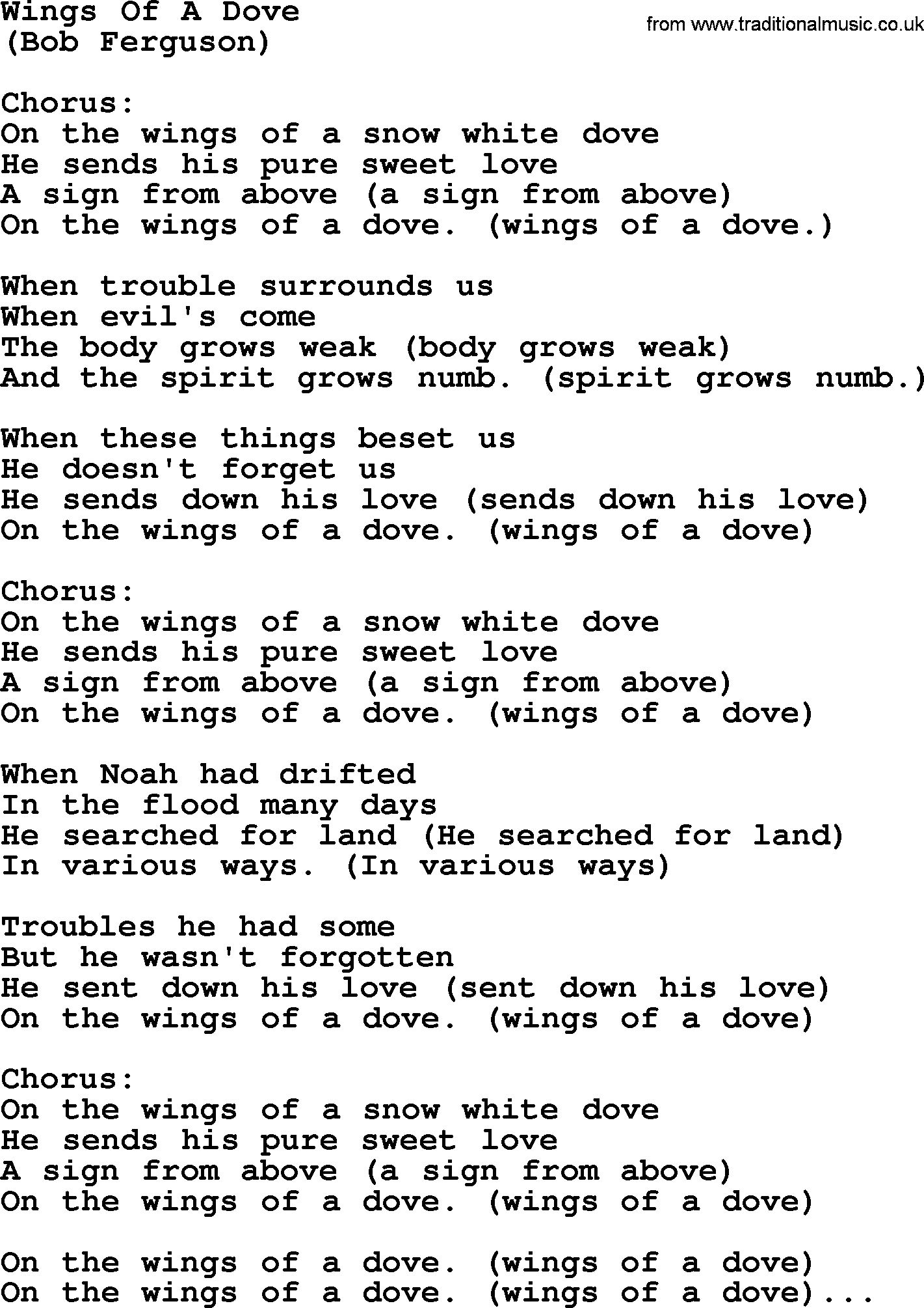 George Jones song: Wings Of A Dove, lyrics