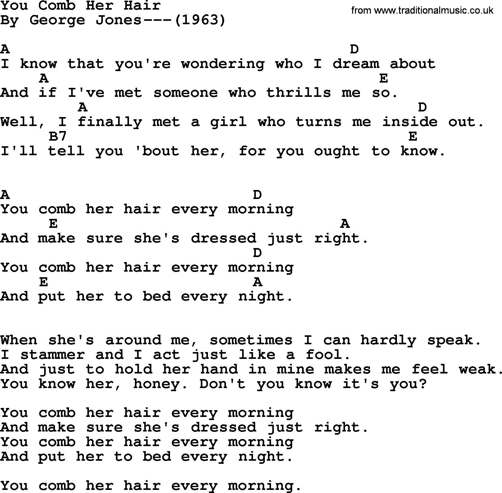 George Jones song: You Comb Her Hair, lyrics and chords