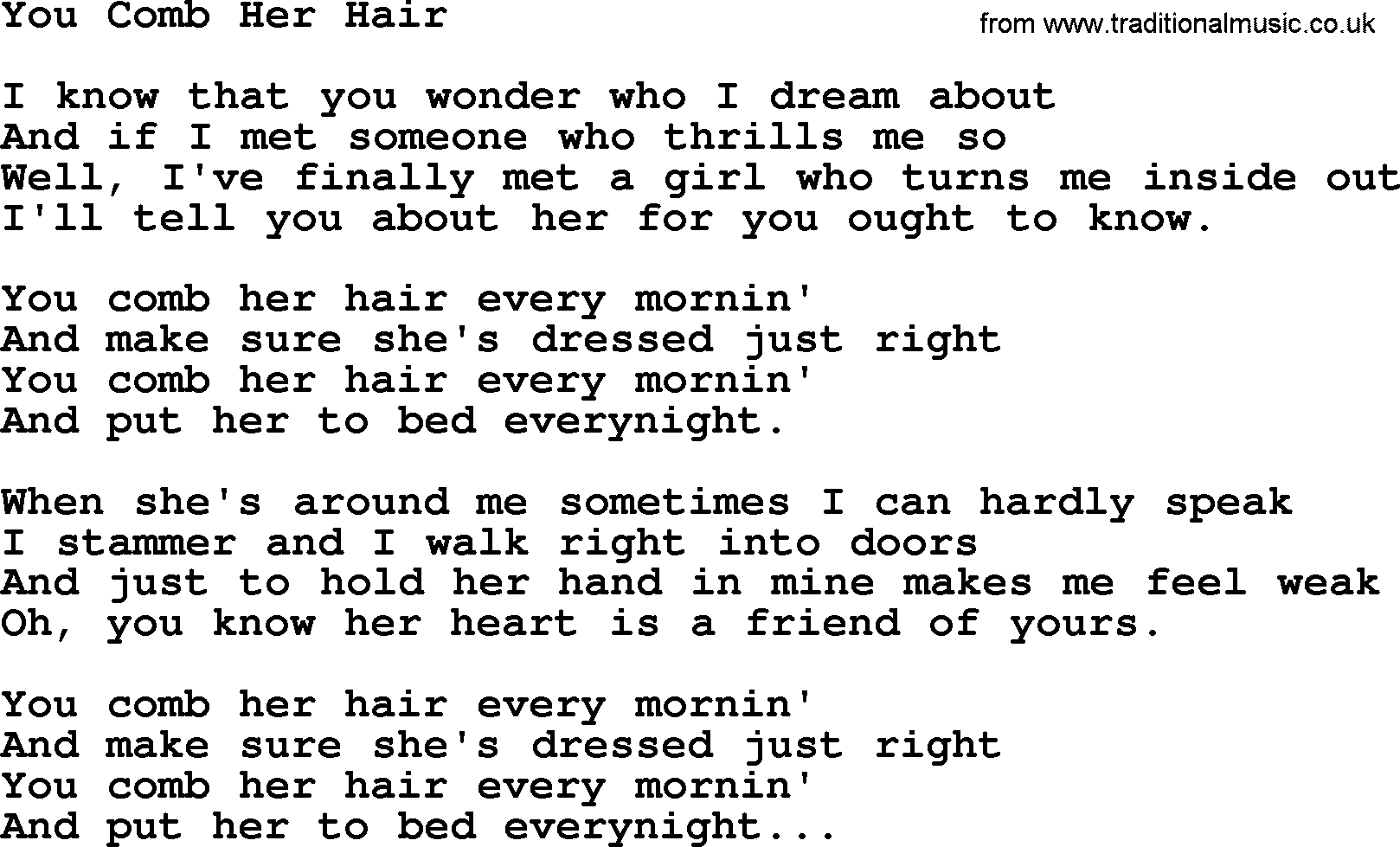 George Jones song: You Comb Her Hair, lyrics
