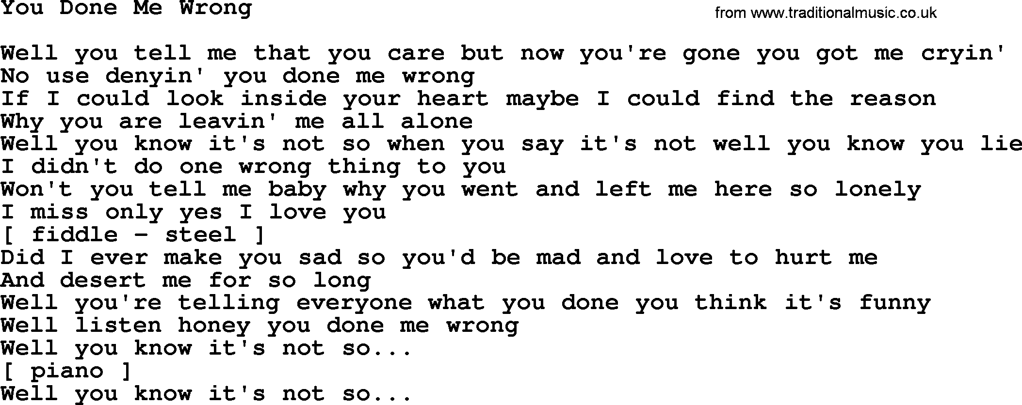 George Jones song: You Done Me Wrong, lyrics