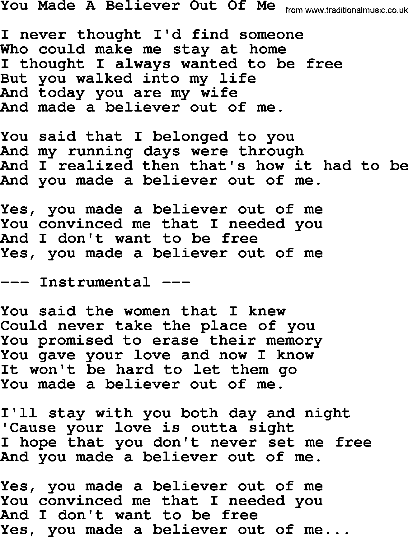 George Jones song: You Made A Believer Out Of Me, lyrics