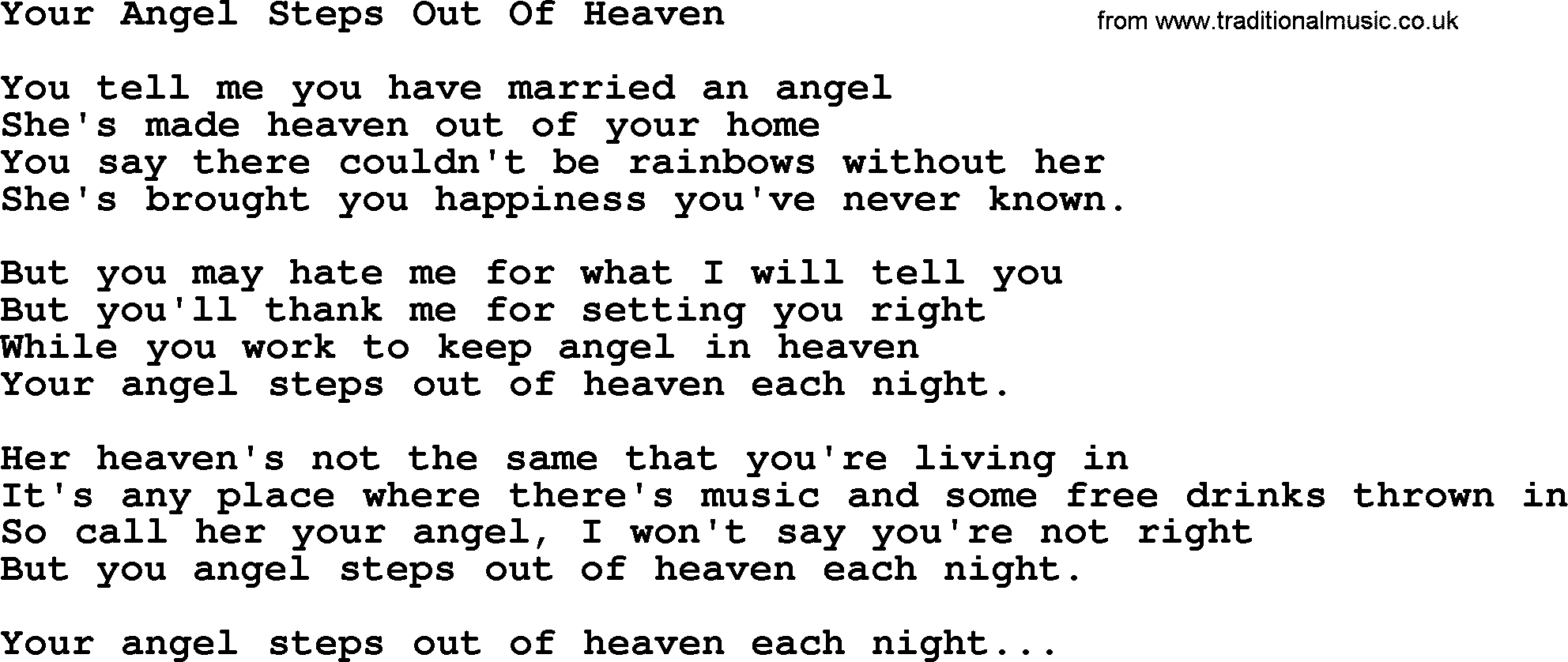 George Jones song: Your Angel Steps Out Of Heaven, lyrics