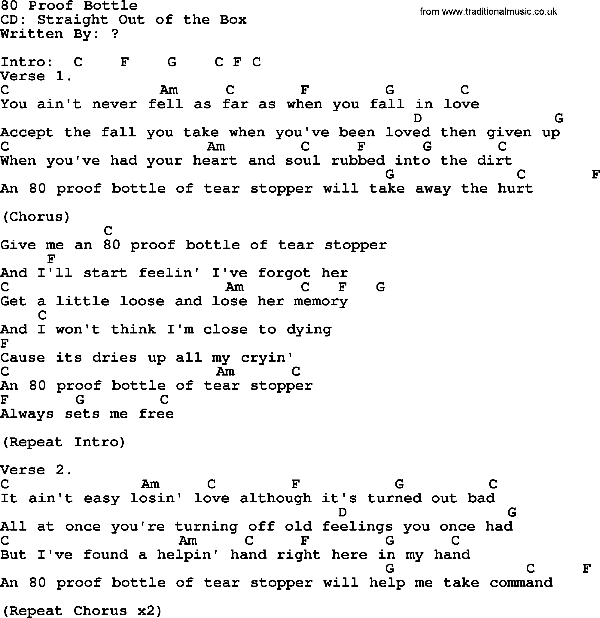 George Strait song: 80 Proof Bottle, lyrics and chords