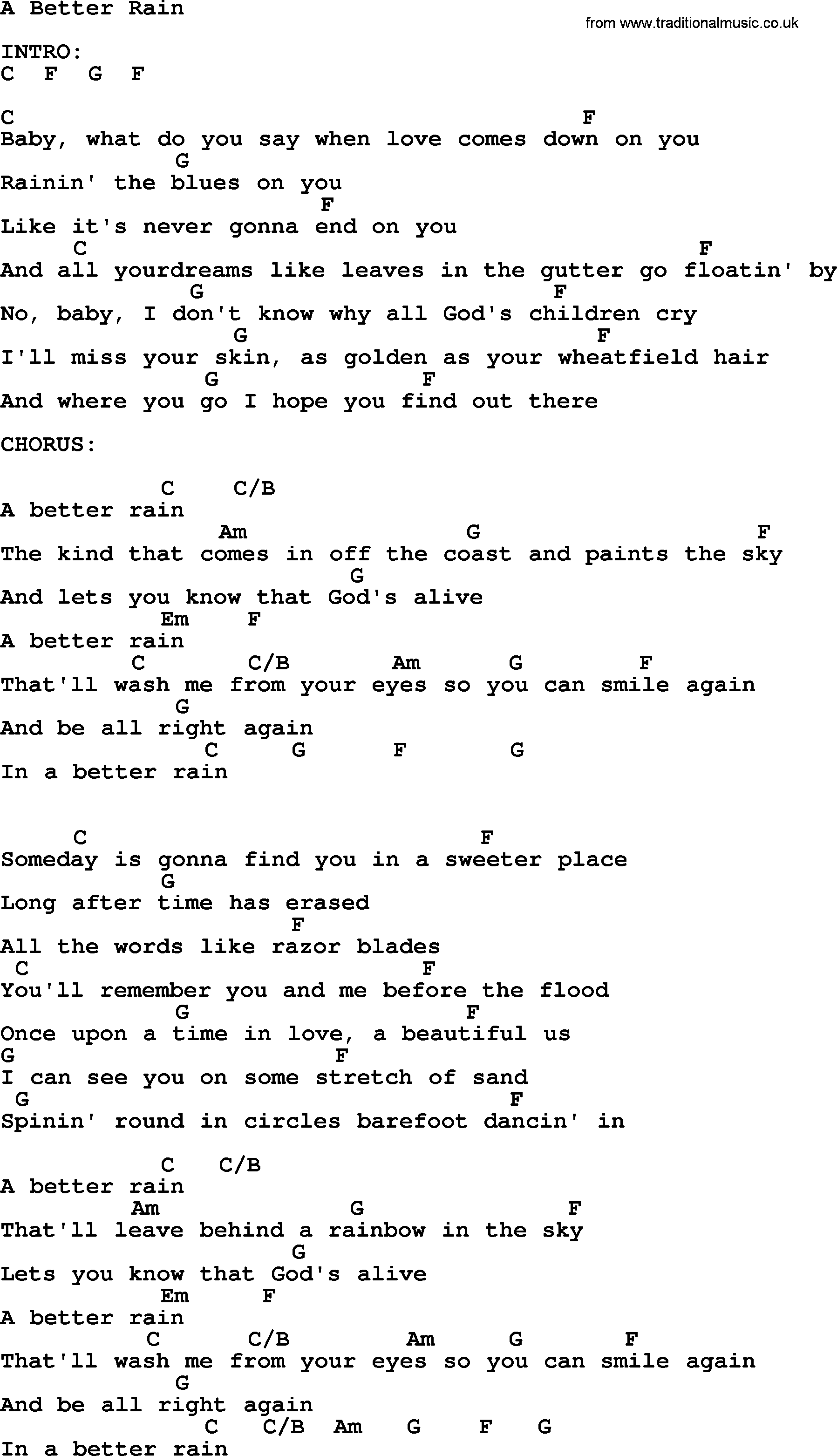 George Strait song: A Better Rain, lyrics and chords