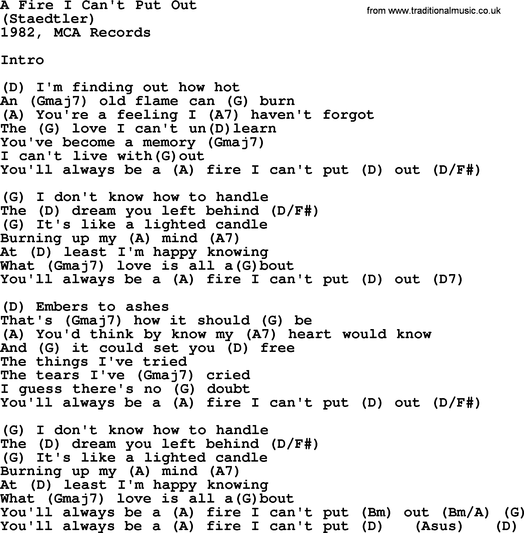 George Strait song: A Fire I Can't Put Out, lyrics and chords