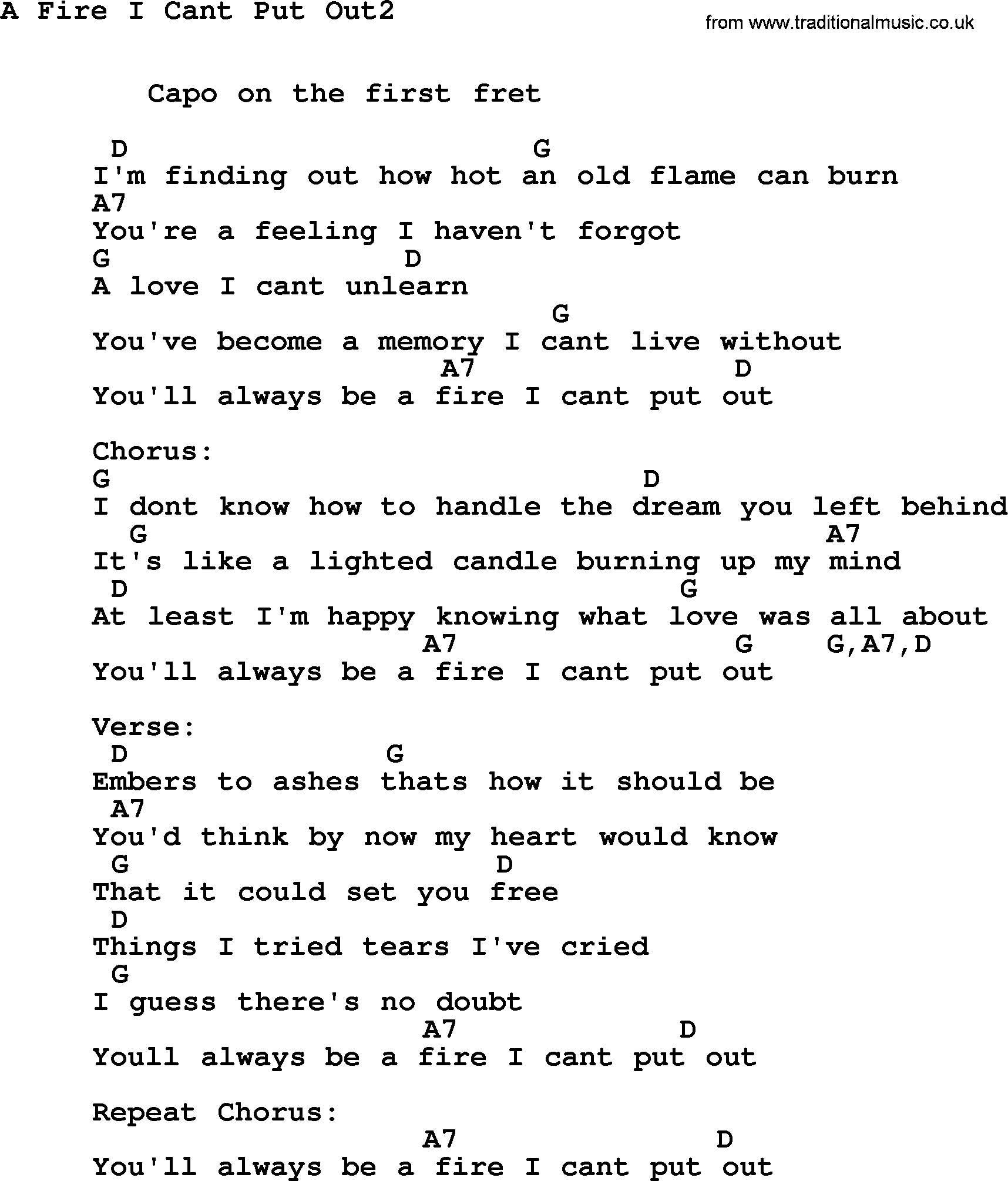 George Strait song: A Fire I Cant Put Out2, lyrics and chords