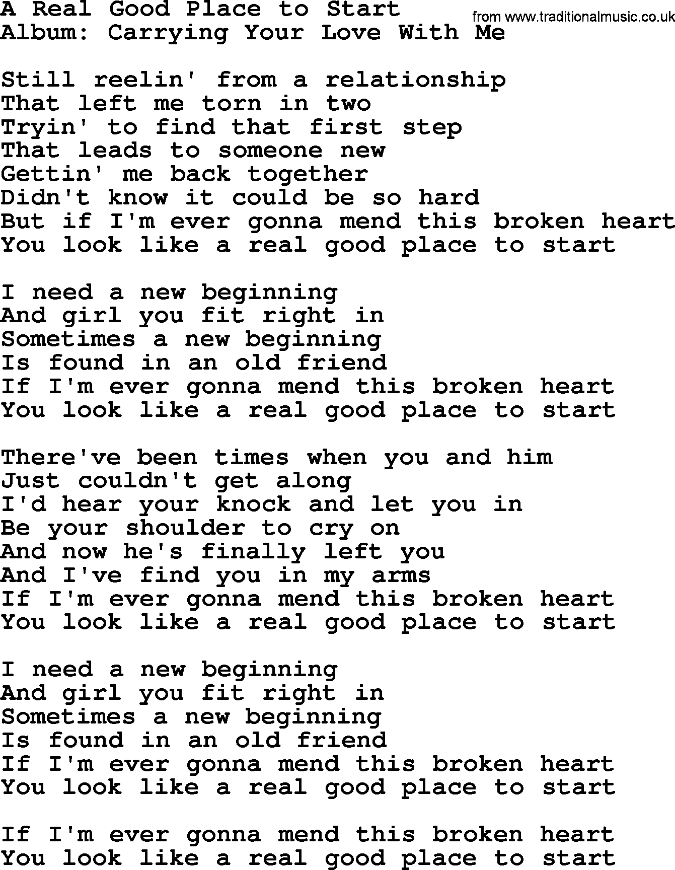 George Strait song: A Real Good Place to Start, lyrics