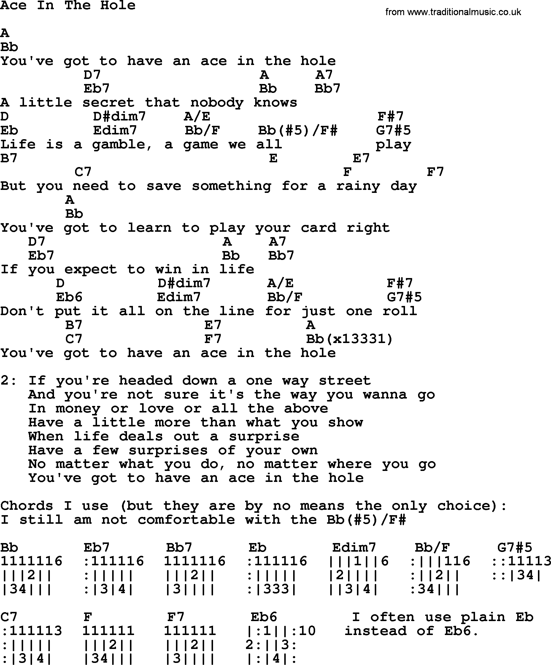 George Strait song: Ace In The Hole, lyrics and chords