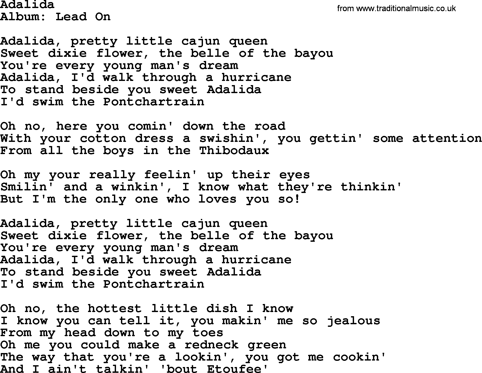 George Strait song: Adalida, lyrics