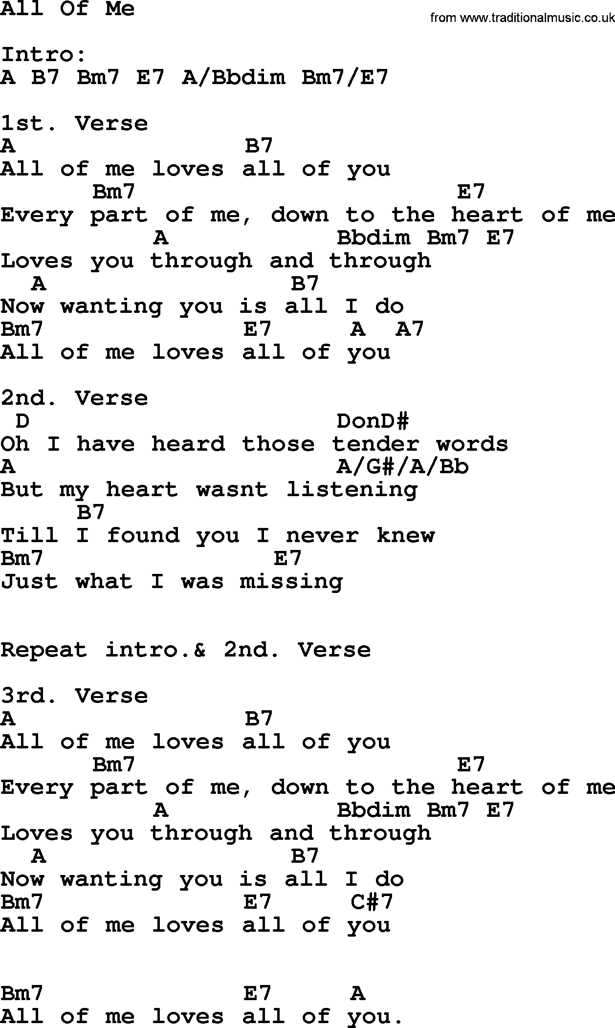 George Strait song: All Of Me, lyrics and chords
