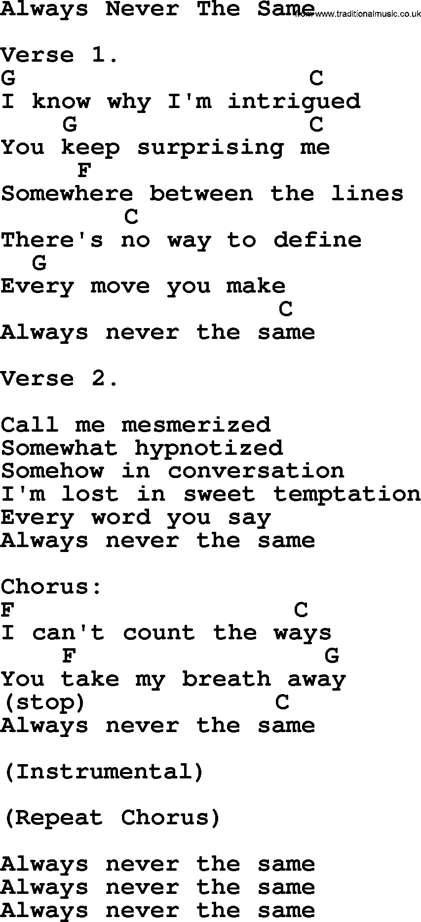 George Strait song: Always Never The Same, lyrics and chords