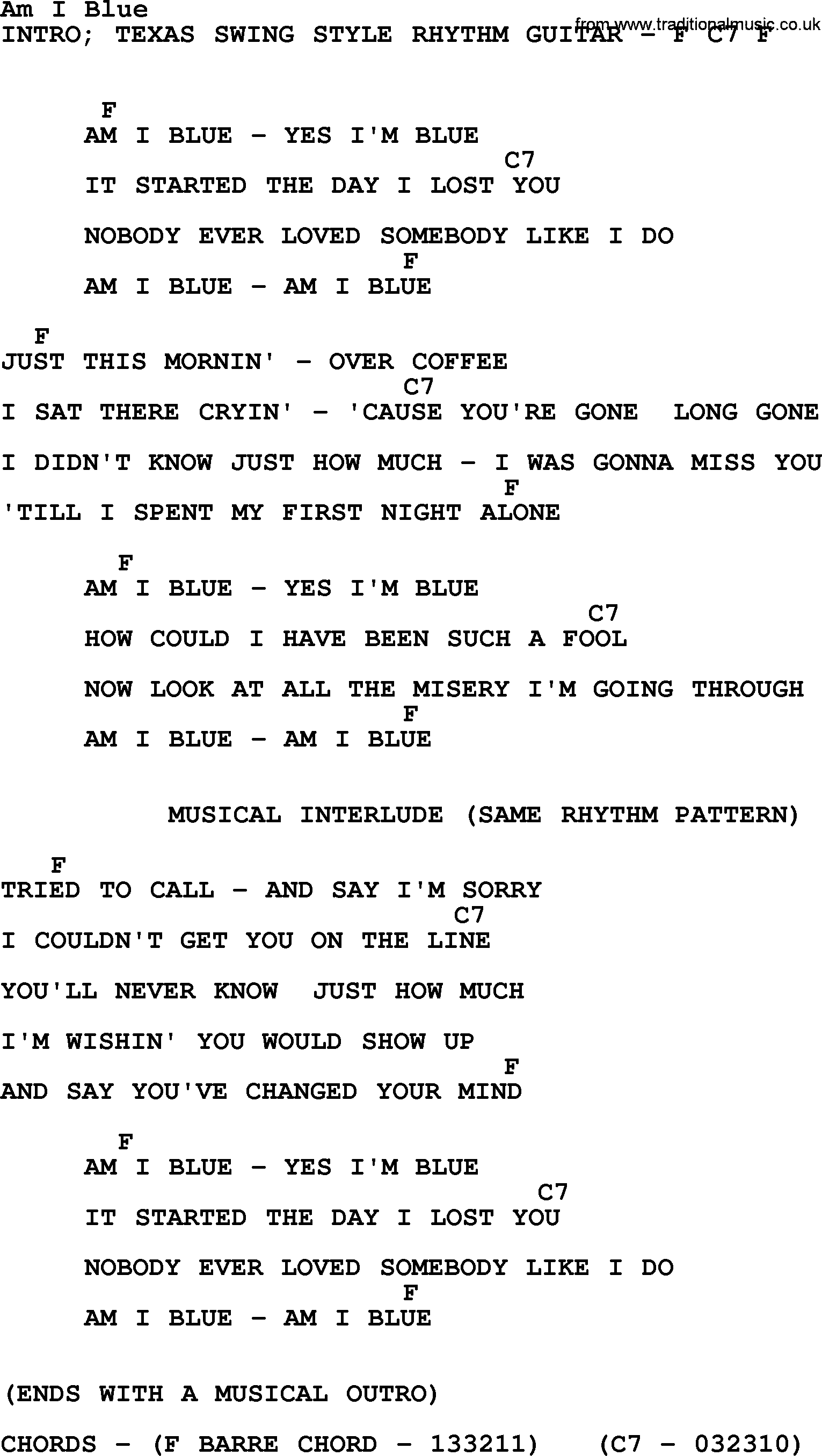George Strait song: Am I Blue, lyrics and chords