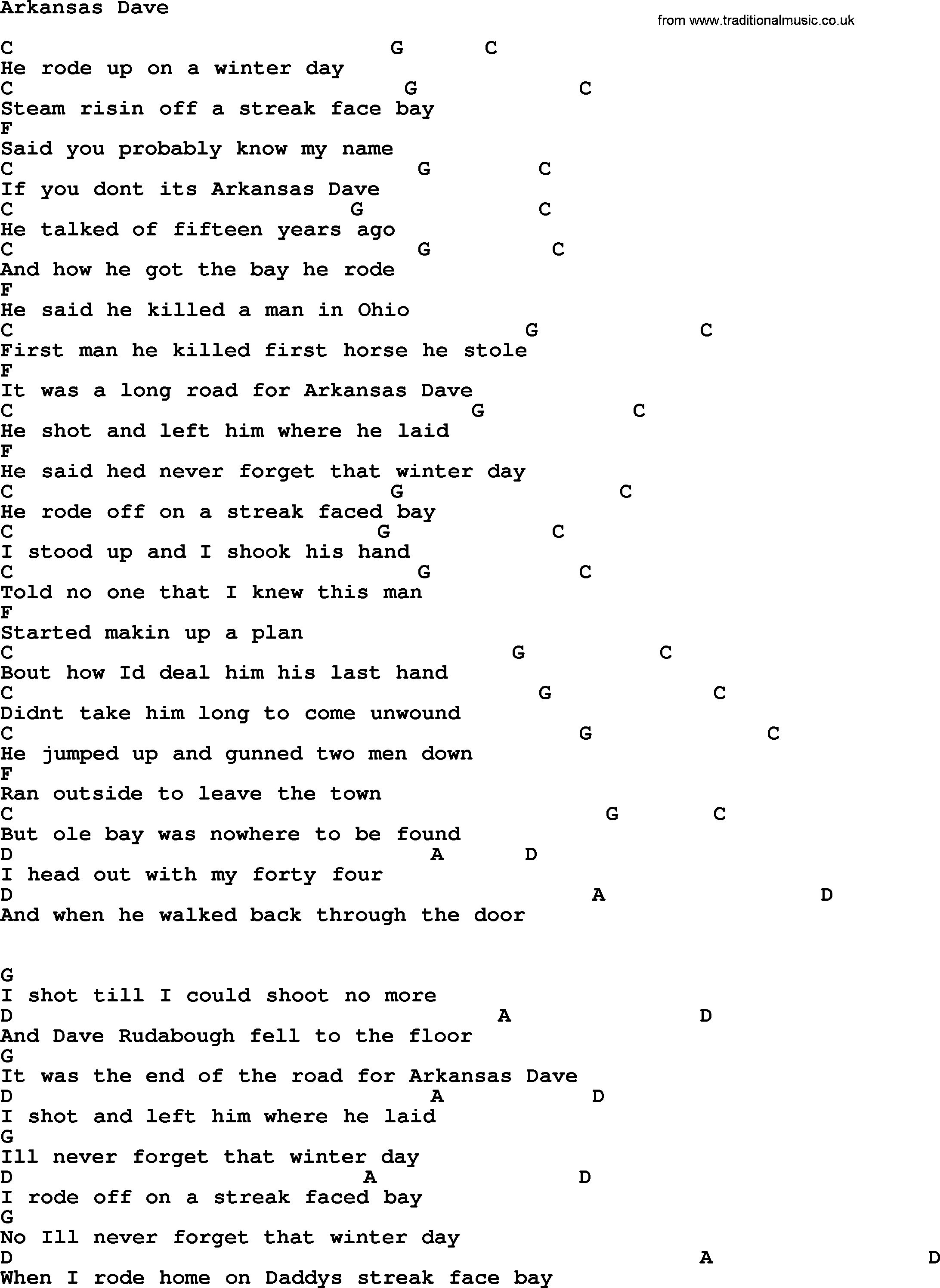 George Strait song: Arkansas Dave, lyrics and chords