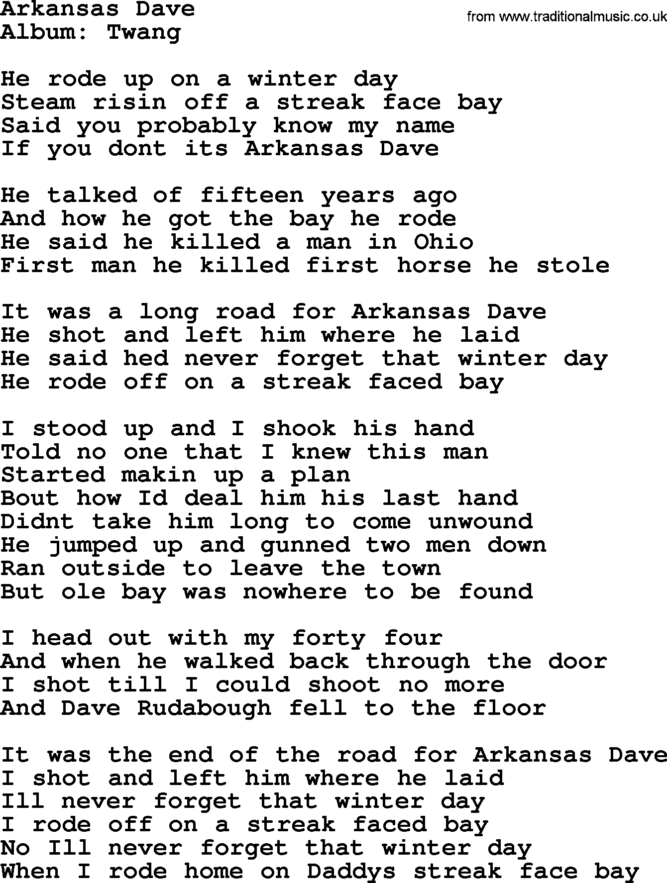 George Strait song: Arkansas Dave, lyrics