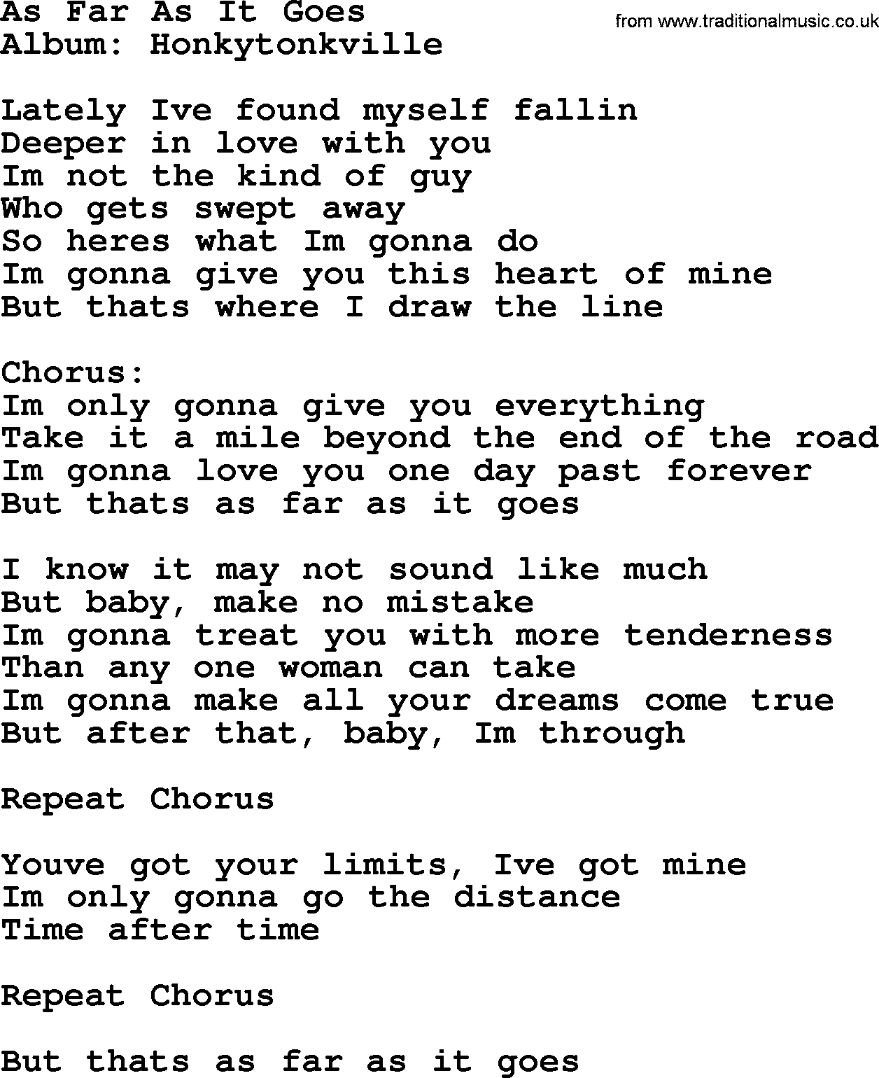 George Strait song: As Far As It Goes, lyrics