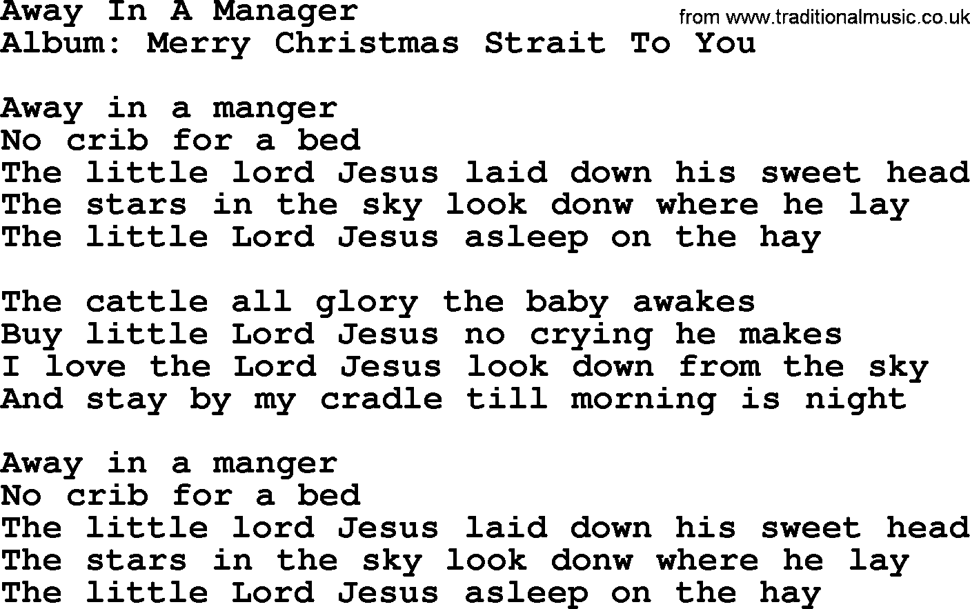 George Strait song: Away In A Manager, lyrics