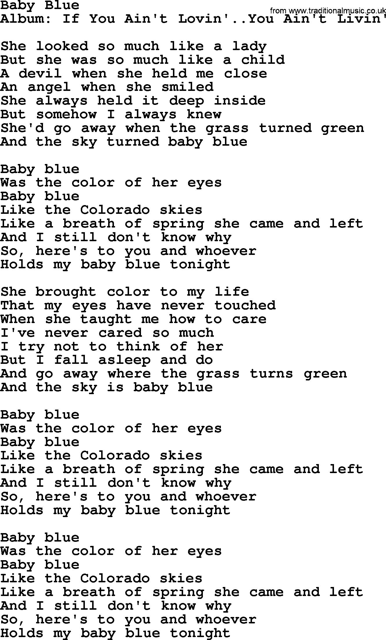 George Strait song: Baby Blue, lyrics