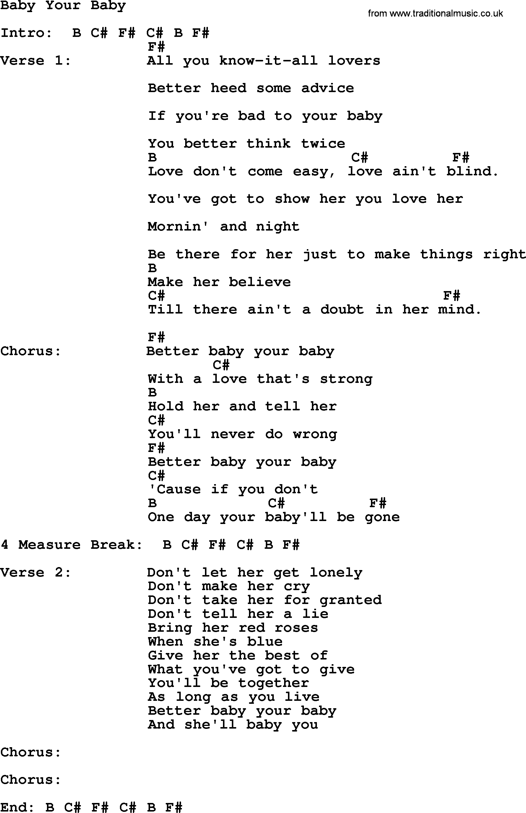 George Strait song: Baby Your Baby, lyrics and chords