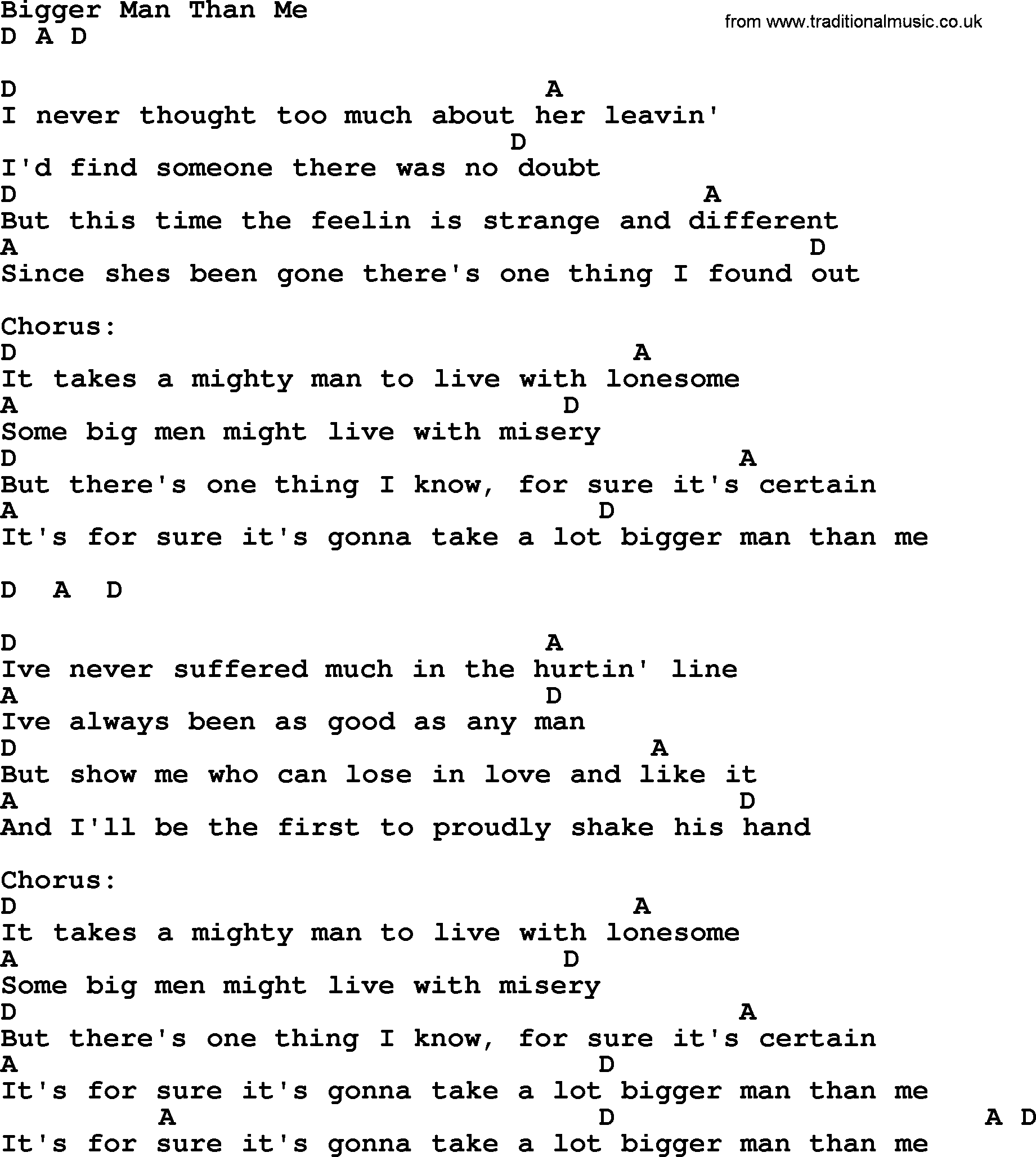 George Strait song: Bigger Man Than Me, lyrics and chords