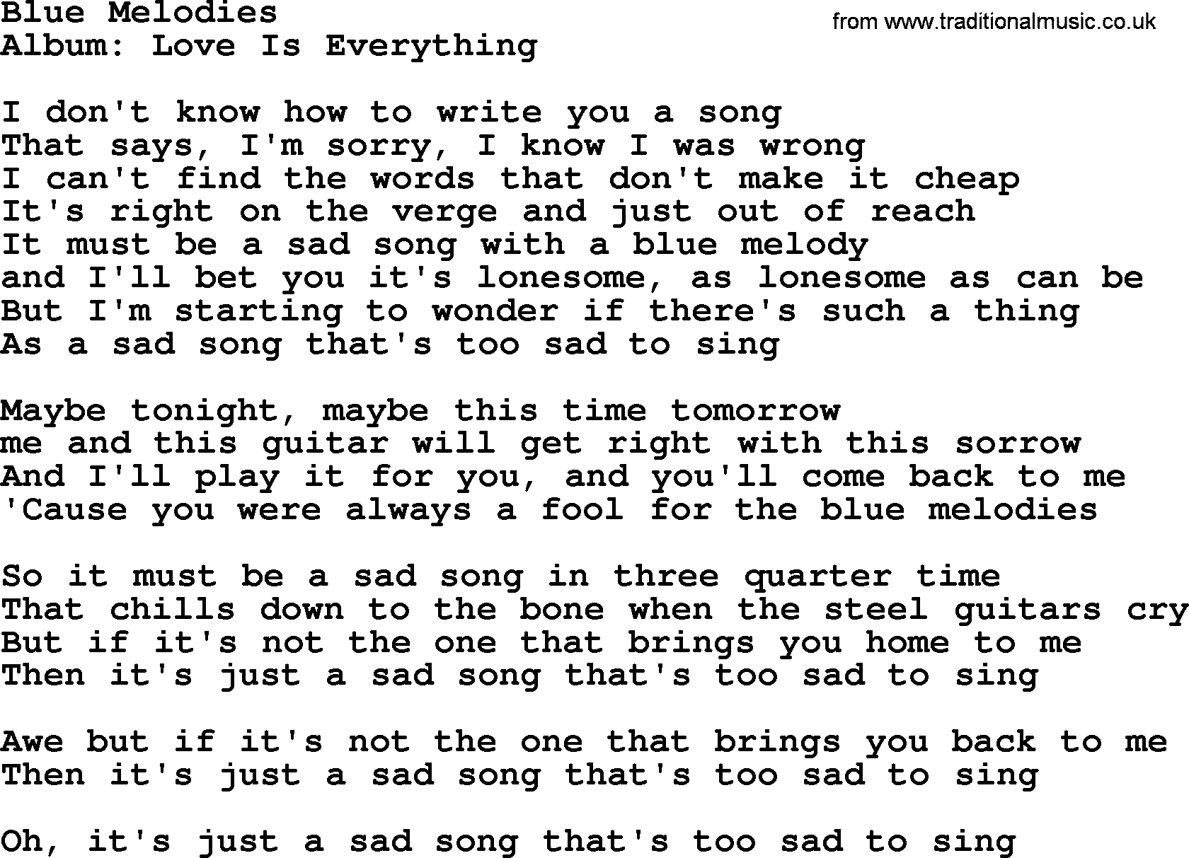 George Strait song: Blue Melodies, lyrics