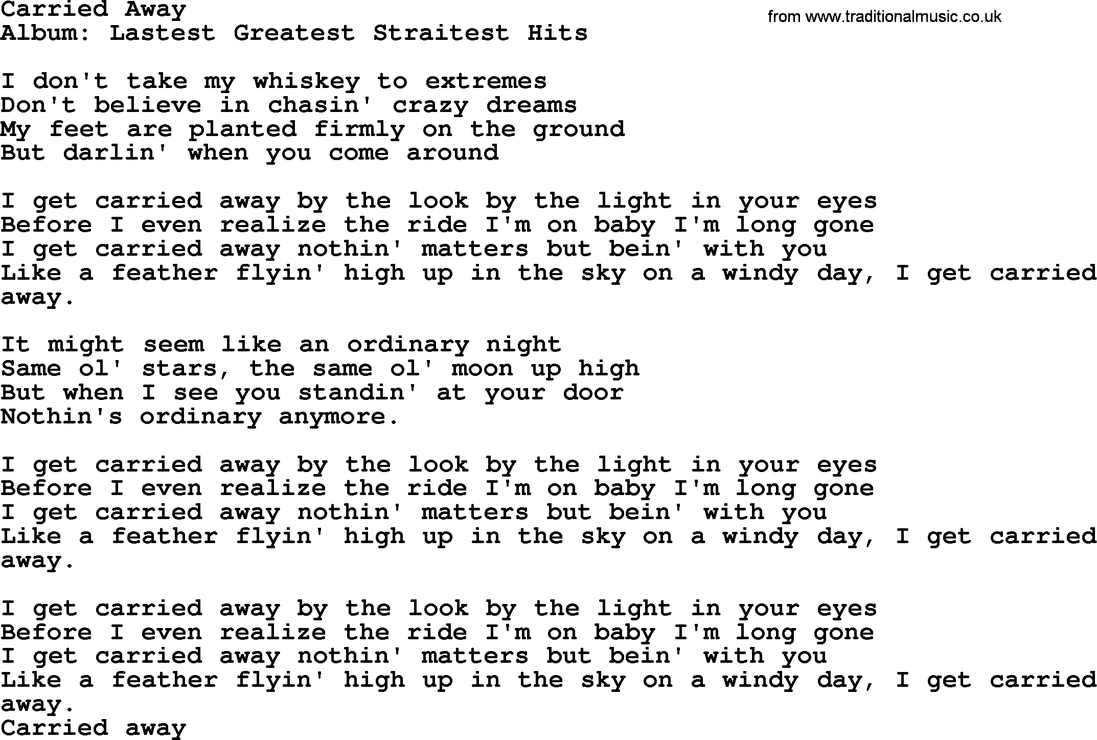 George Strait song: Carried Away, lyrics