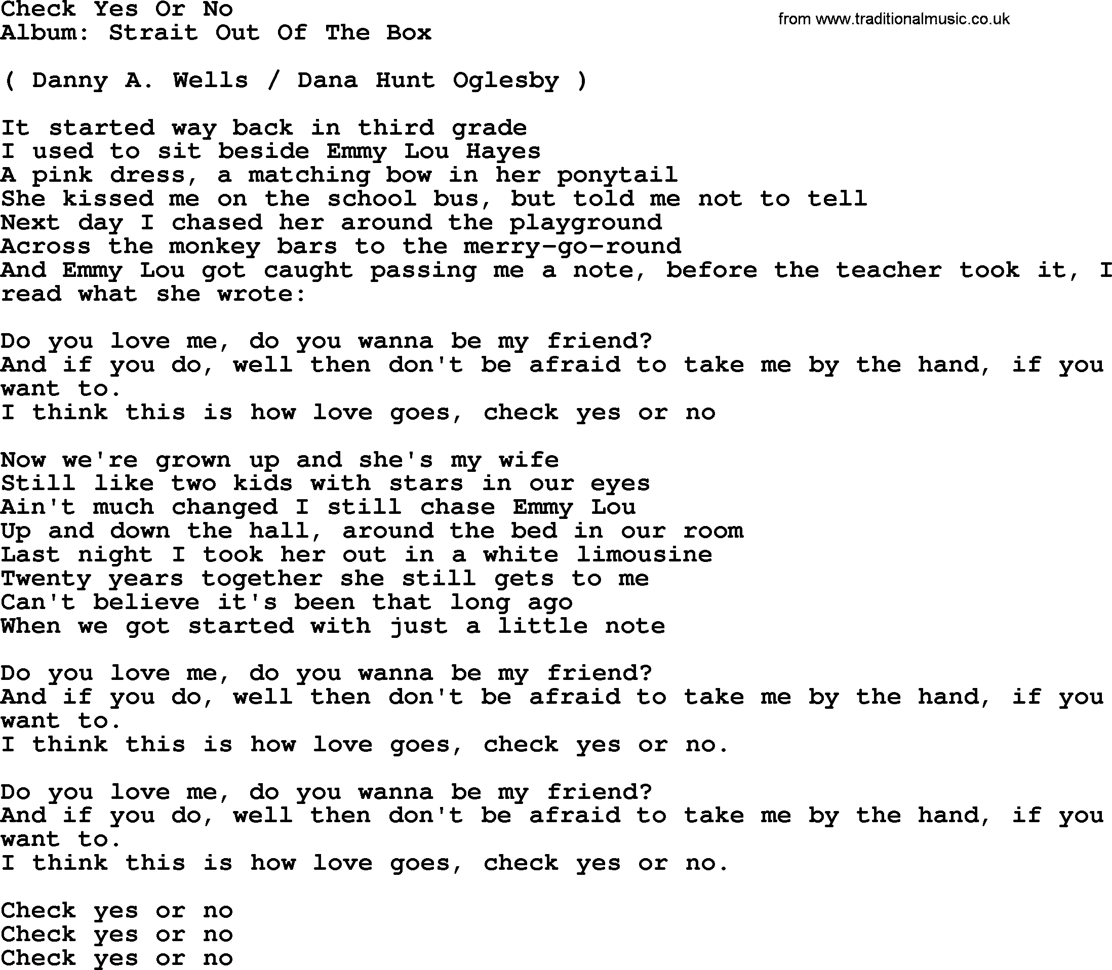 George Strait song: Check Yes Or No, lyrics