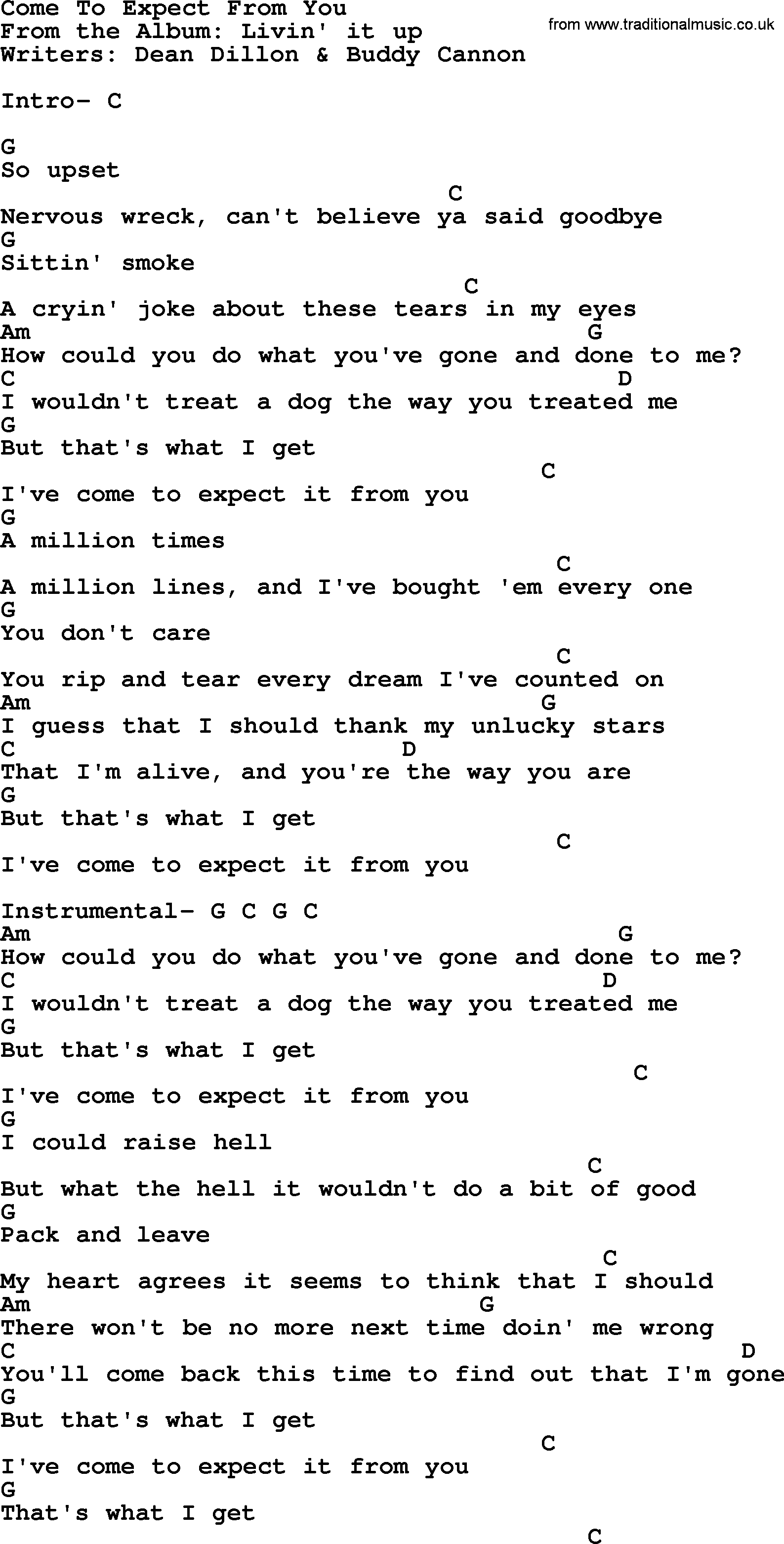 George Strait song: Come To Expect From You, lyrics and chords