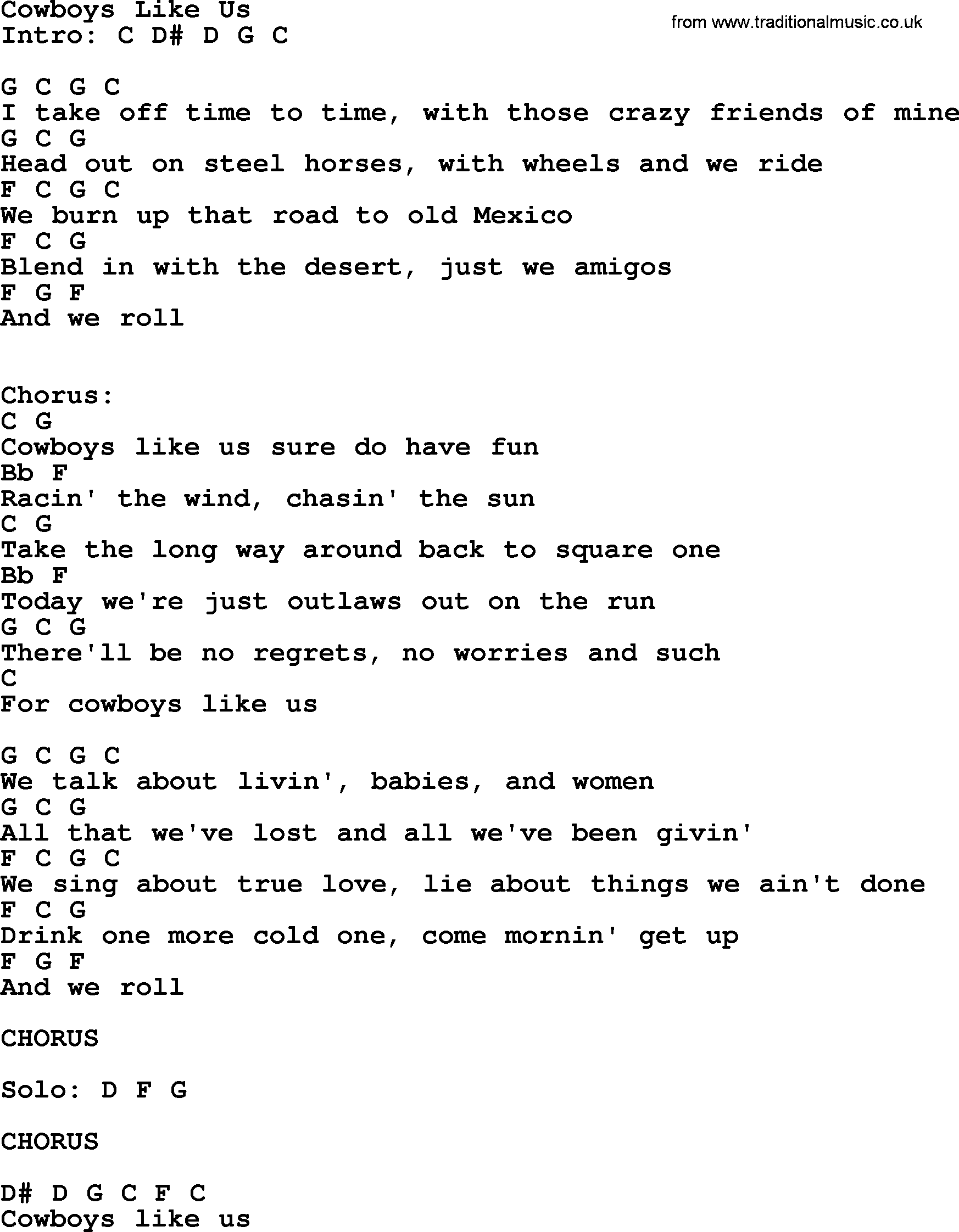 George Strait song: Cowboys Like Us, lyrics and chords