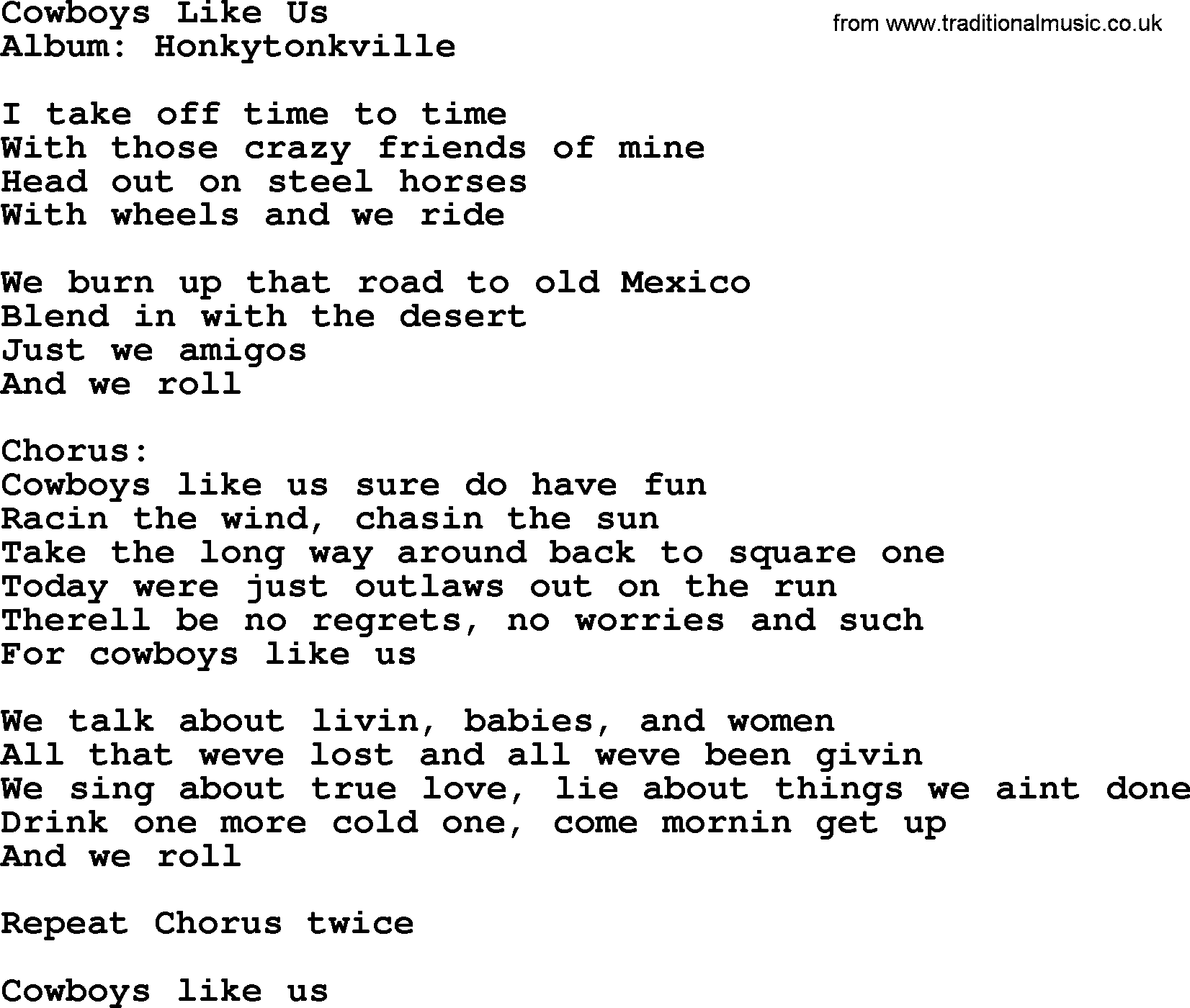 George Strait song: Cowboys Like Us, lyrics